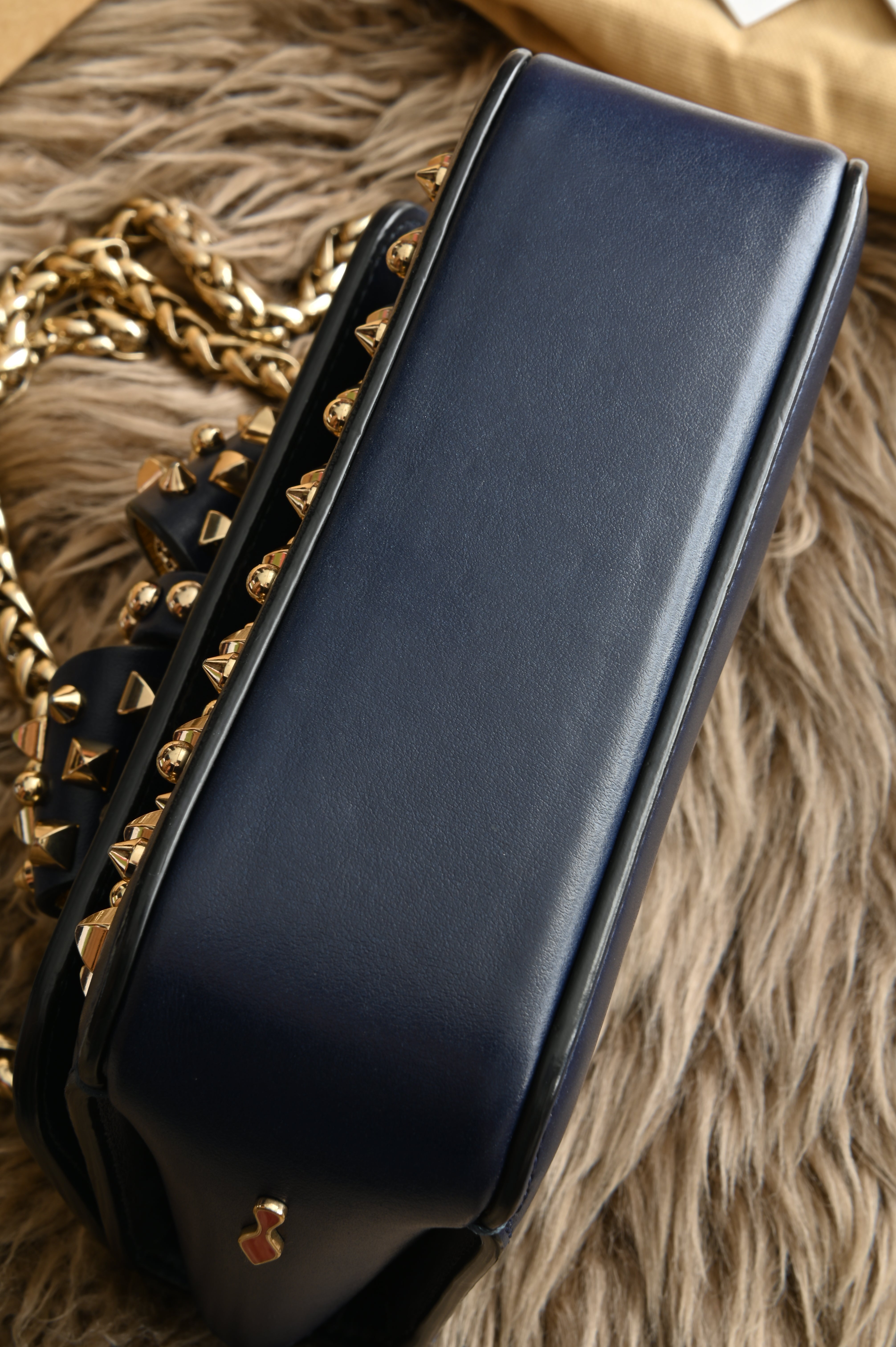 Christian Louboutin Night/Gold Tudor Calf Spikes Small Sweet Charity Bag