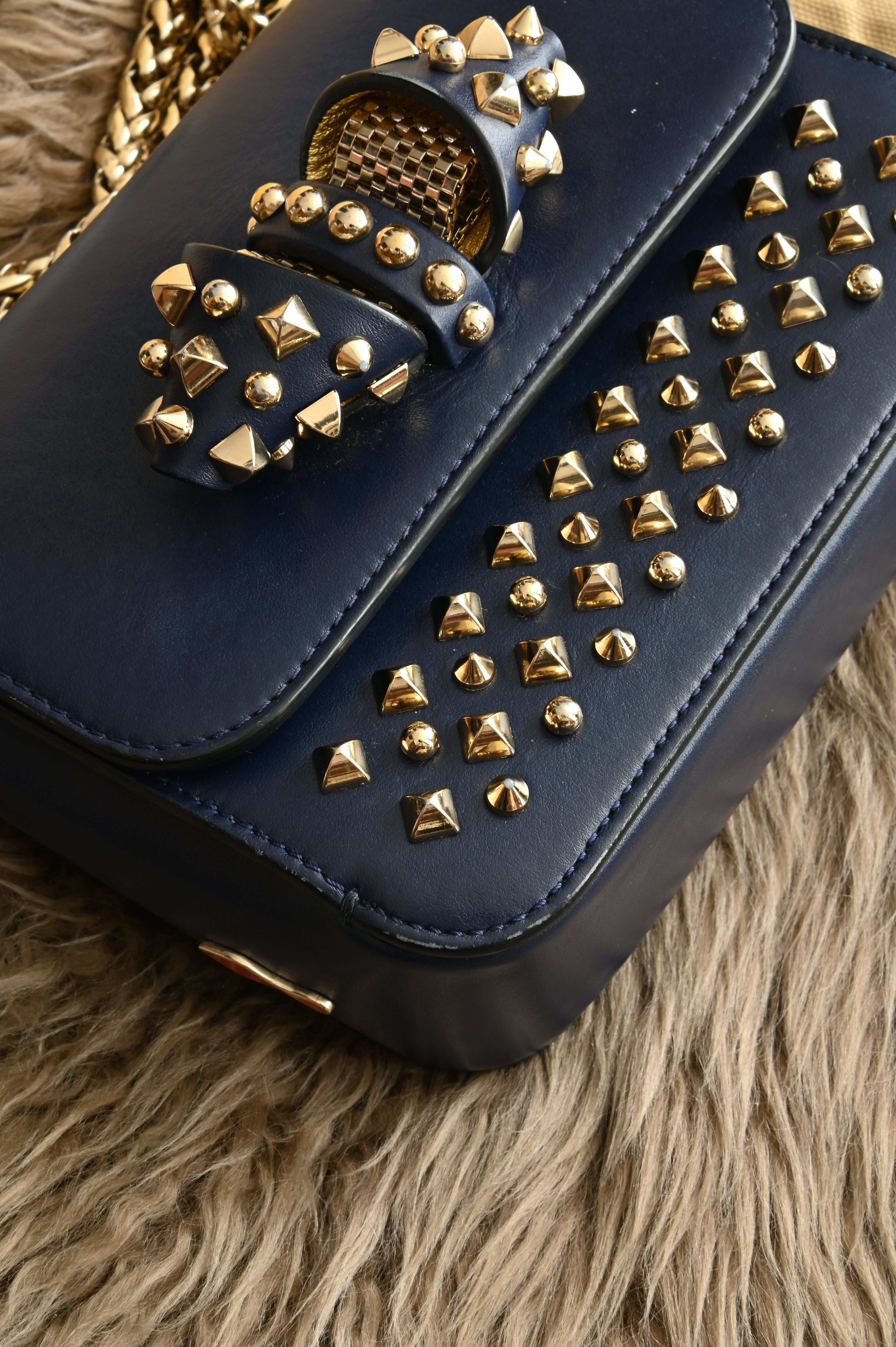 Christian Louboutin Night/Gold Tudor Calf Spikes Small Sweet Charity Bag