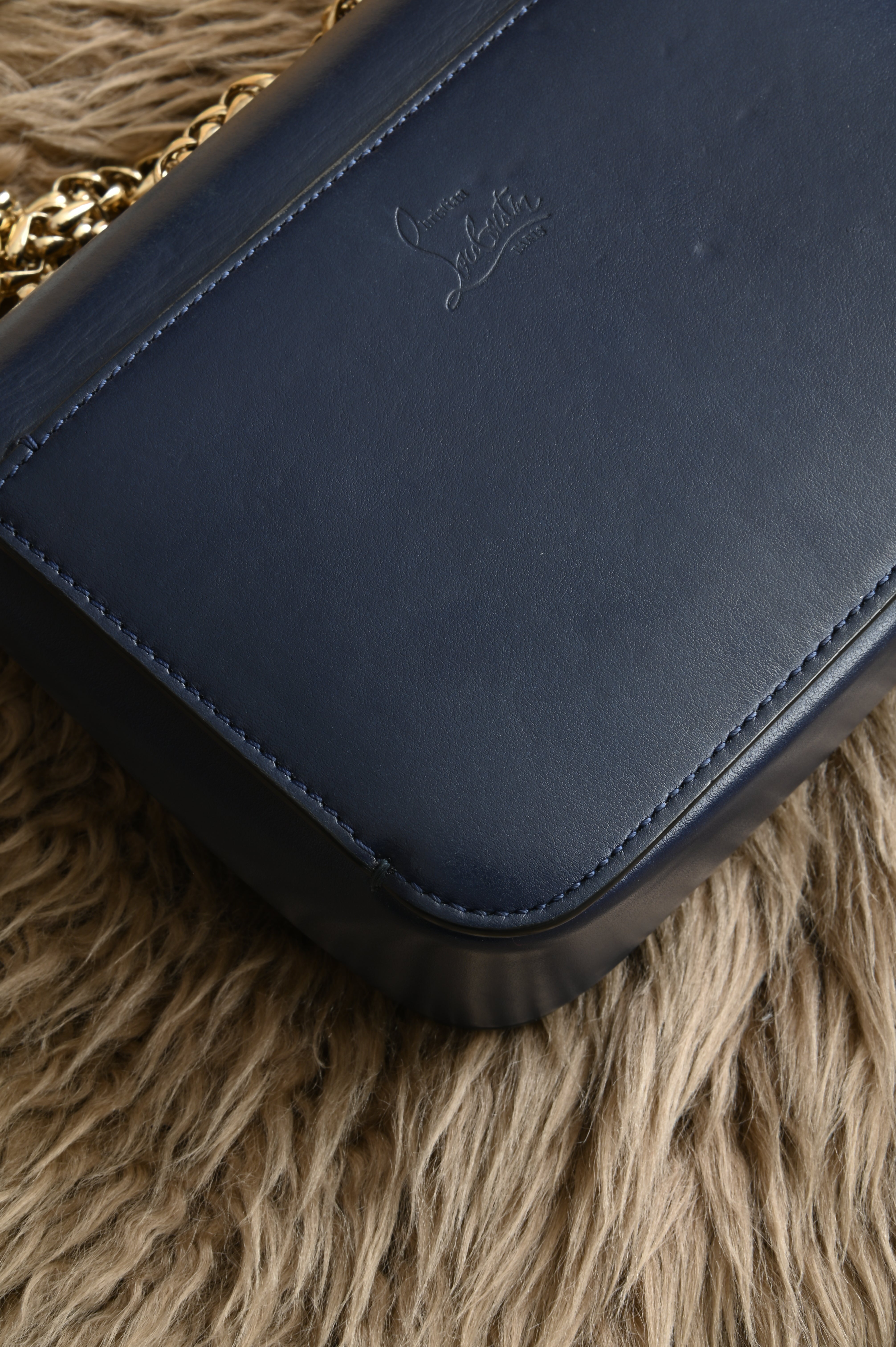 Christian Louboutin Night/Gold Tudor Calf Spikes Small Sweet Charity Bag