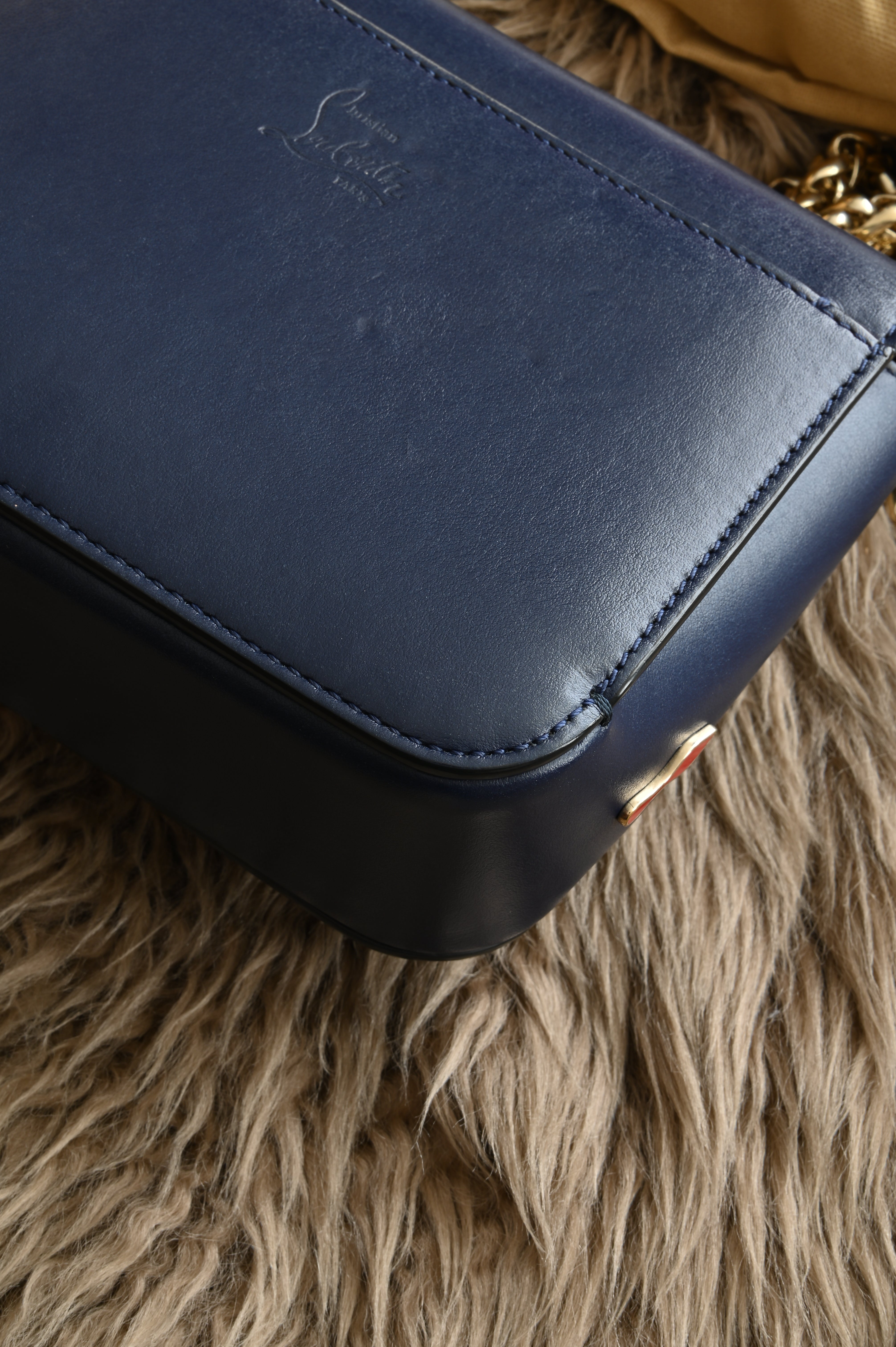 Christian Louboutin Night/Gold Tudor Calf Spikes Small Sweet Charity Bag