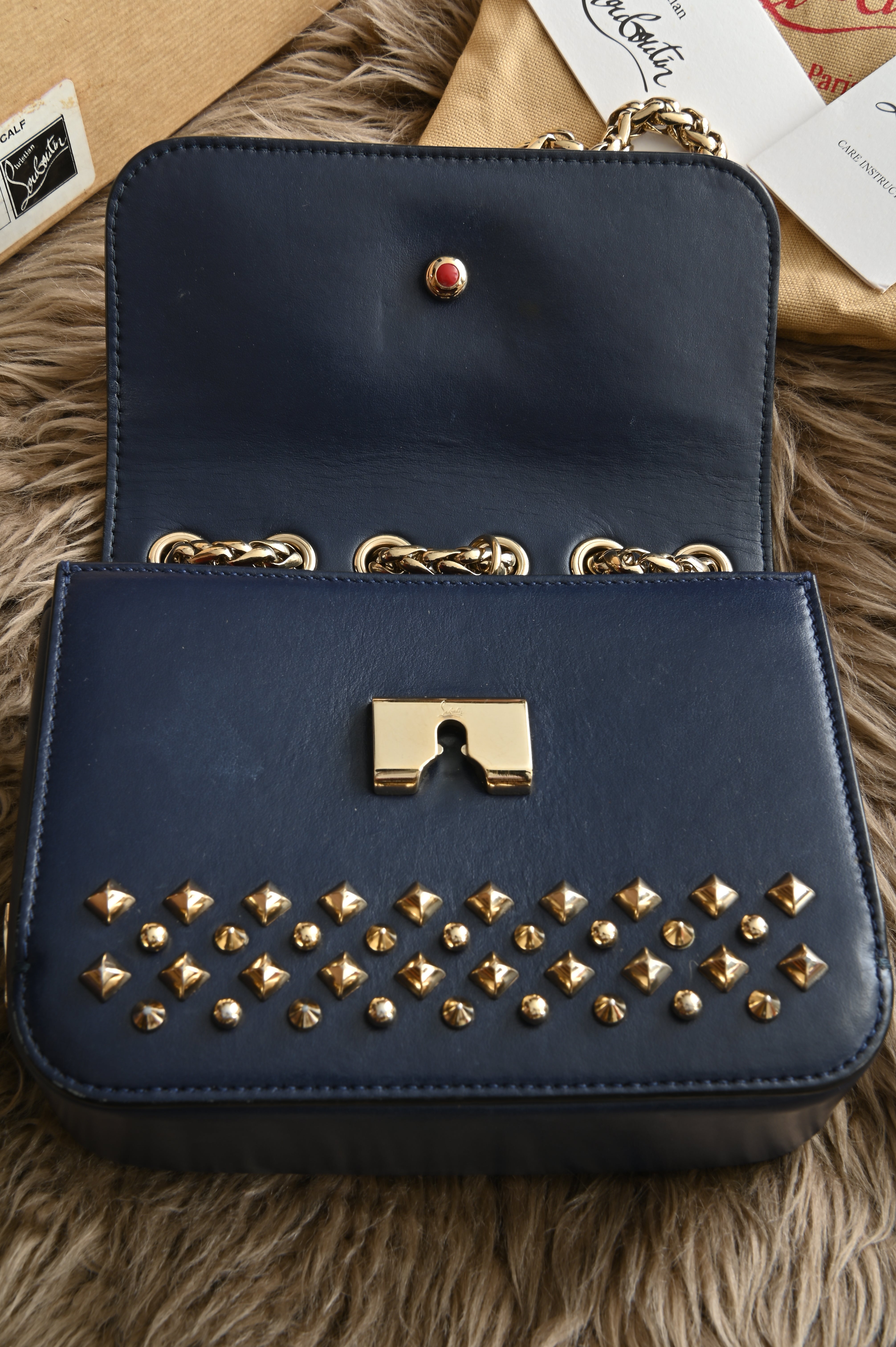 Christian Louboutin Night/Gold Tudor Calf Spikes Small Sweet Charity Bag