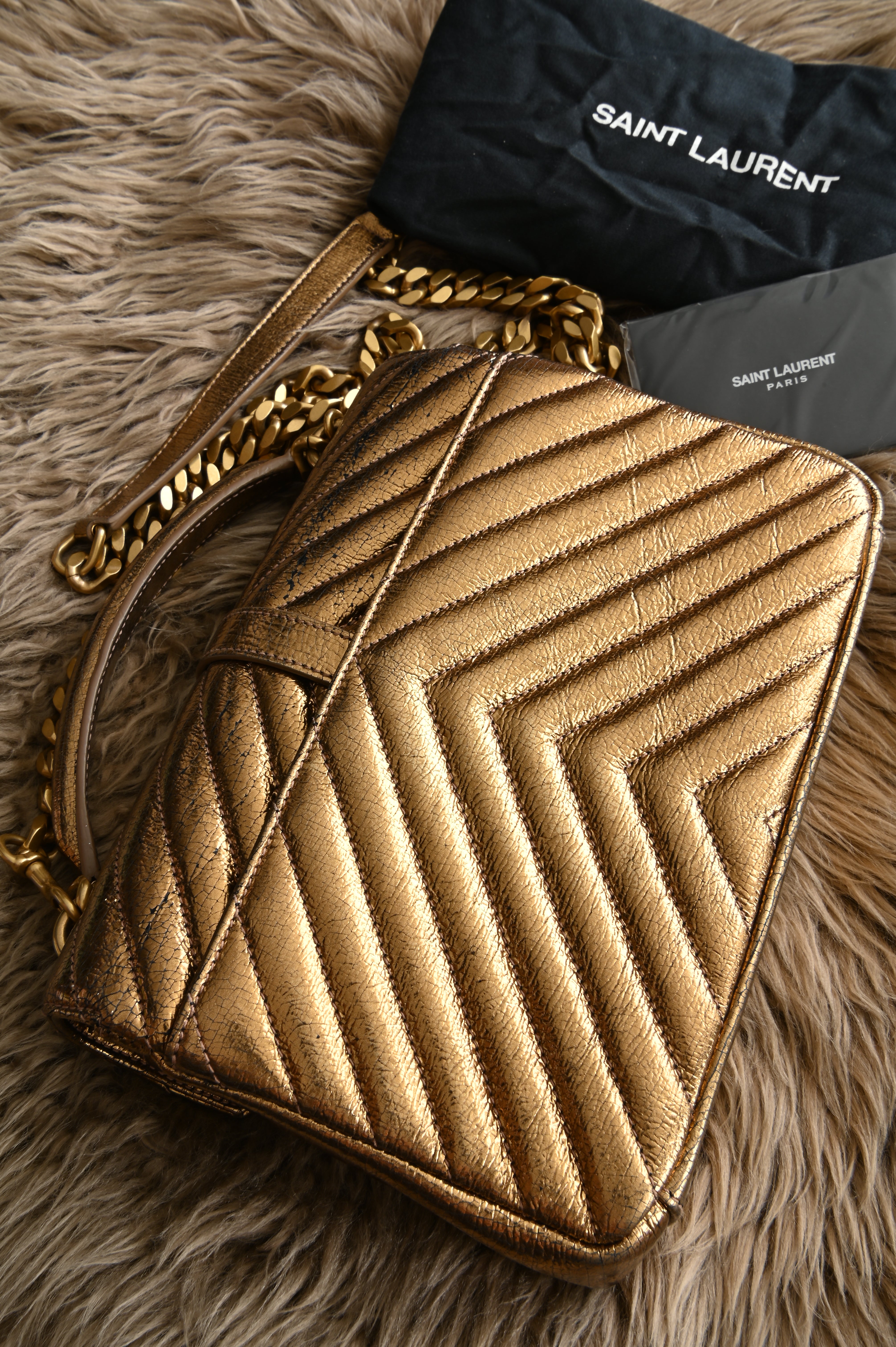 Saint Laurent YSL metallic gold college bag in medium