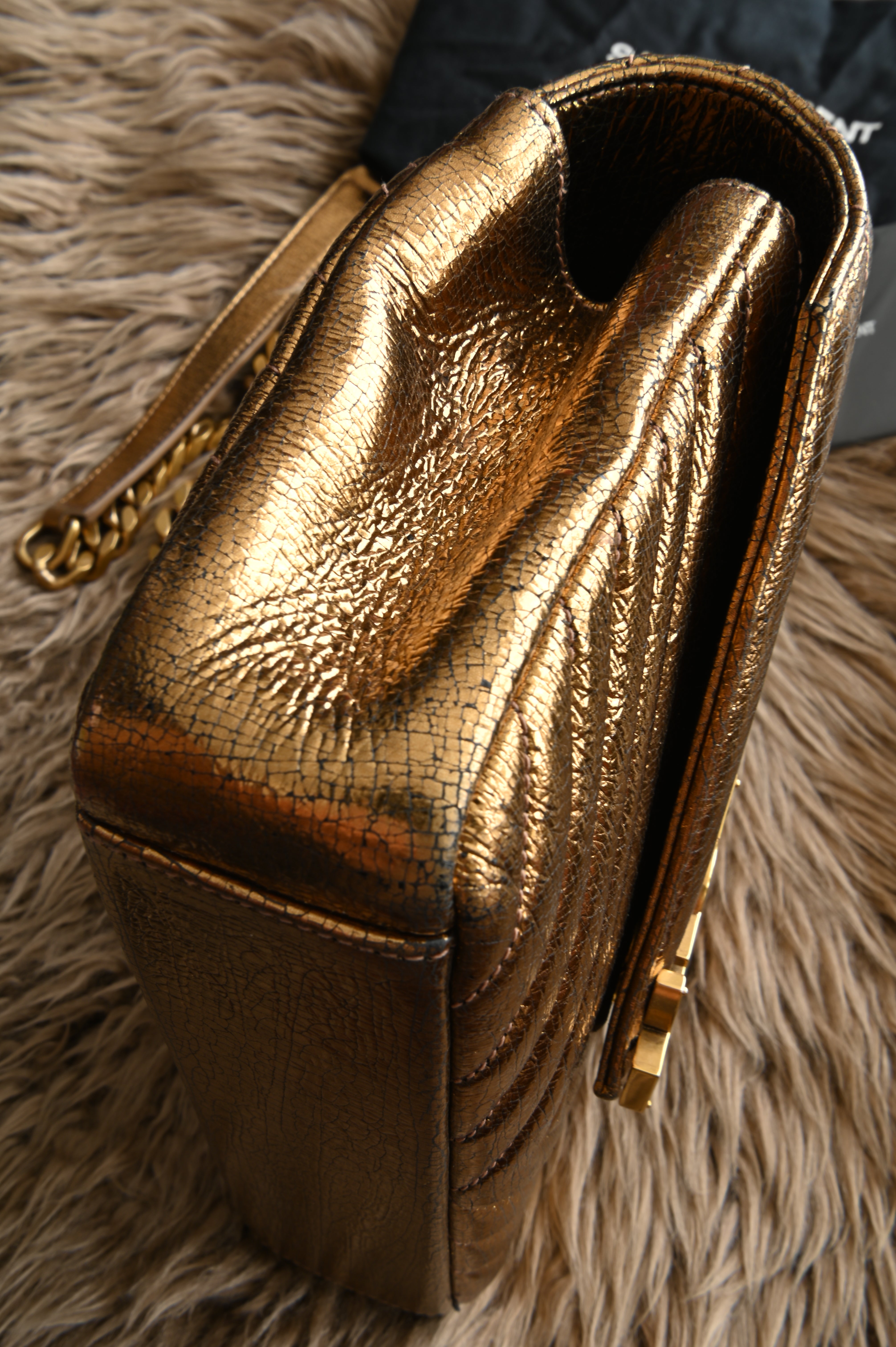 Saint Laurent YSL metallic gold college bag in medium