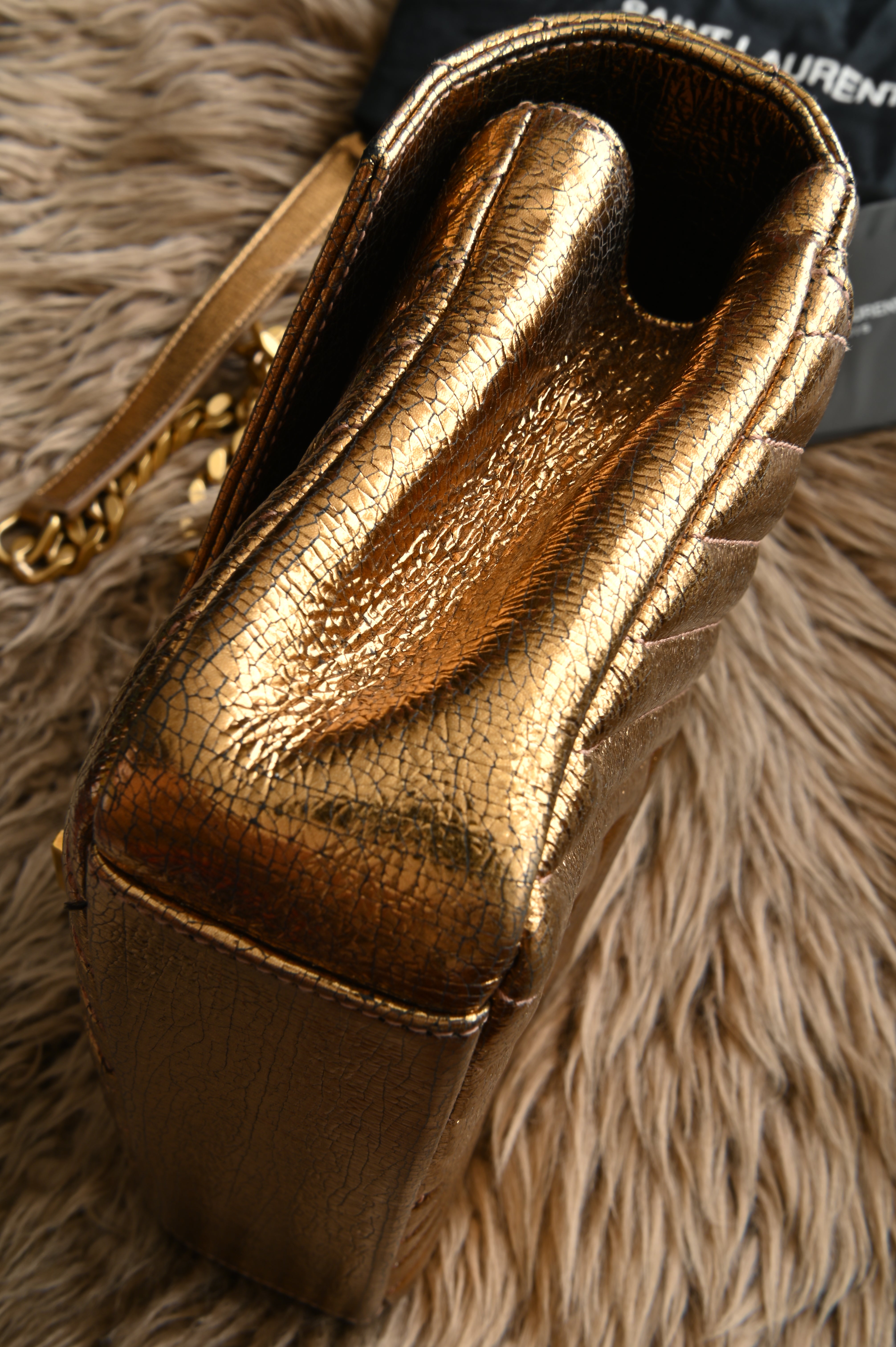 Saint Laurent YSL metallic gold college bag in medium