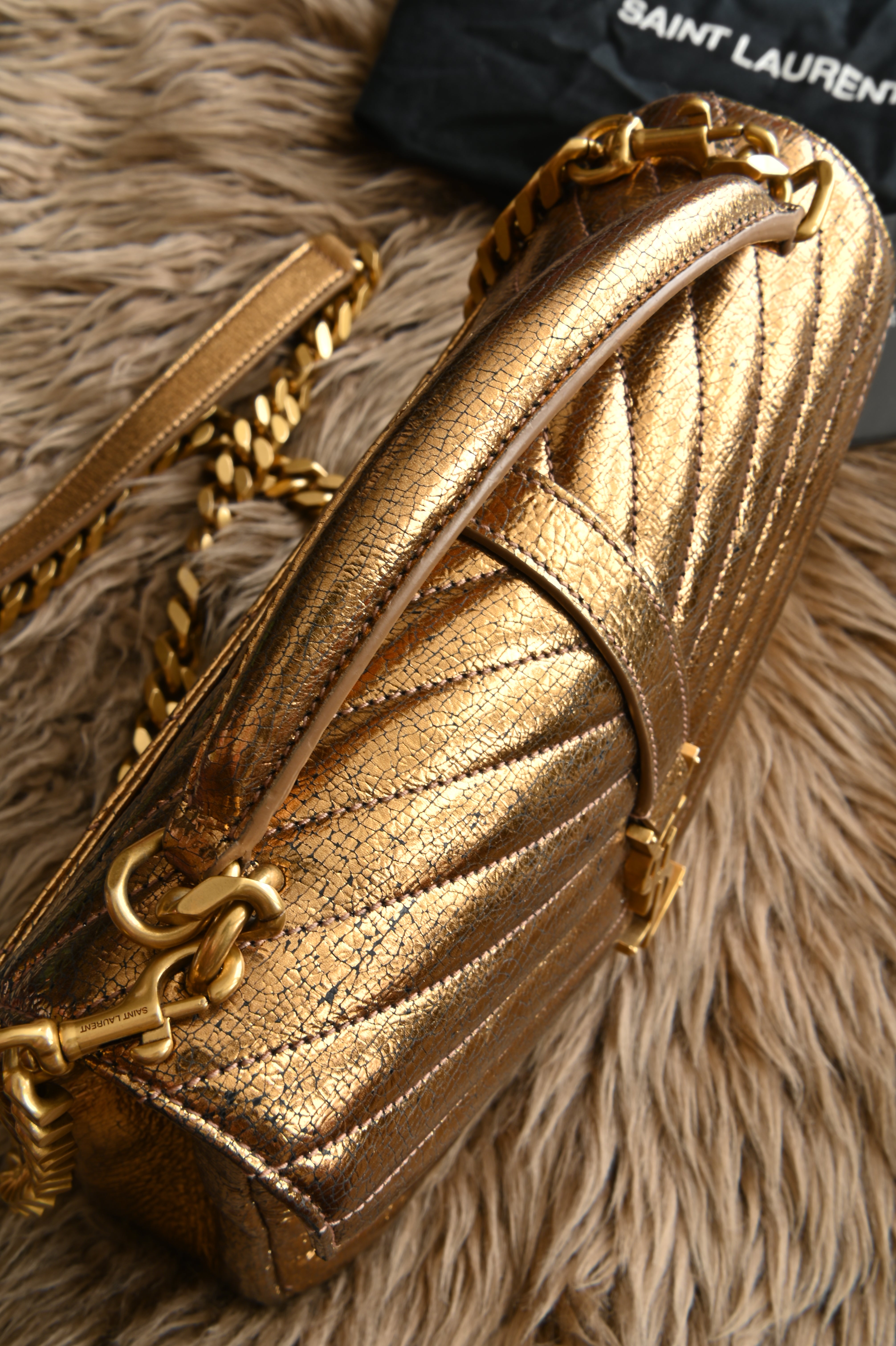 Saint Laurent YSL metallic gold college bag in medium