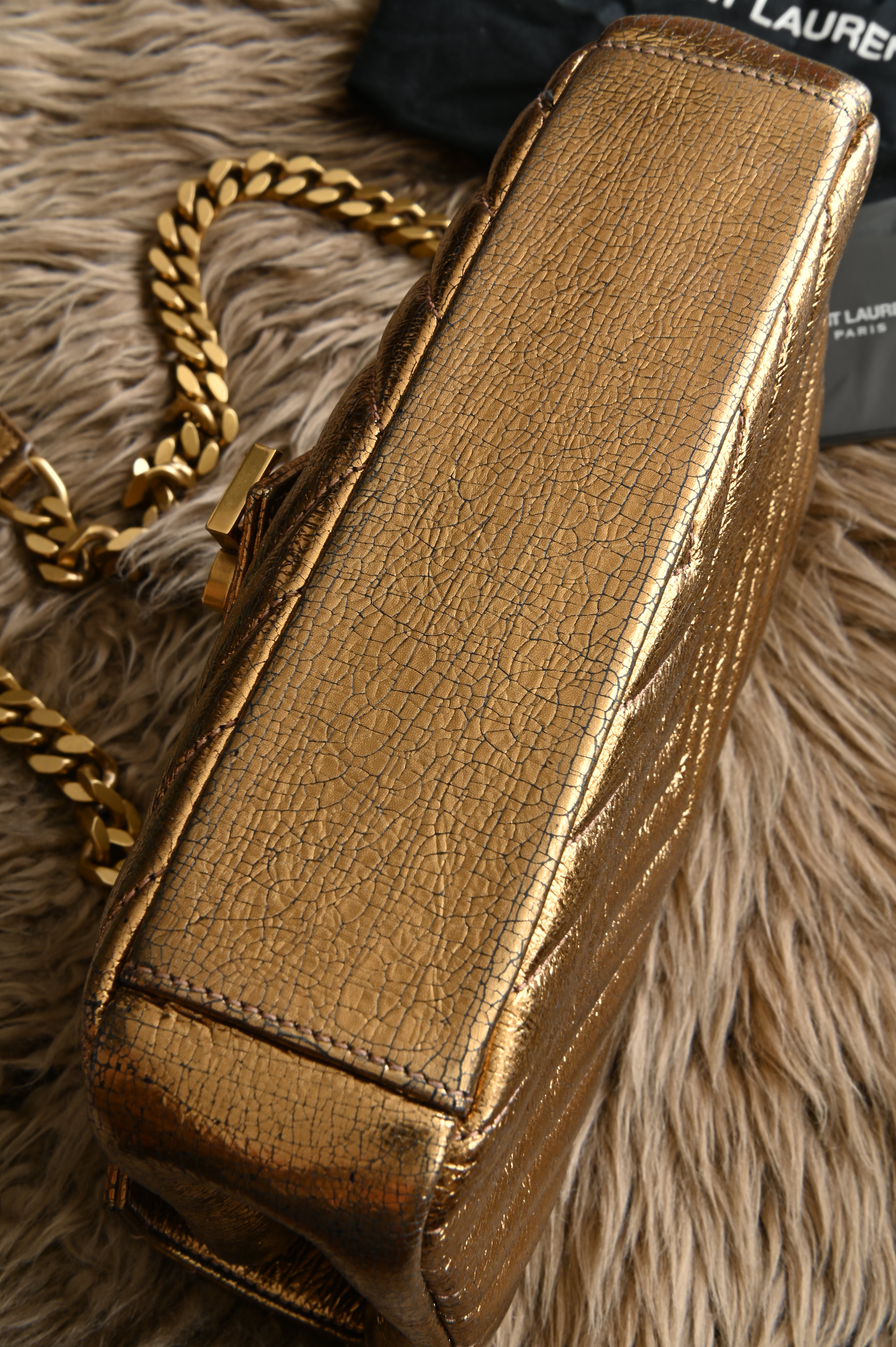Saint Laurent YSL metallic gold college bag in medium