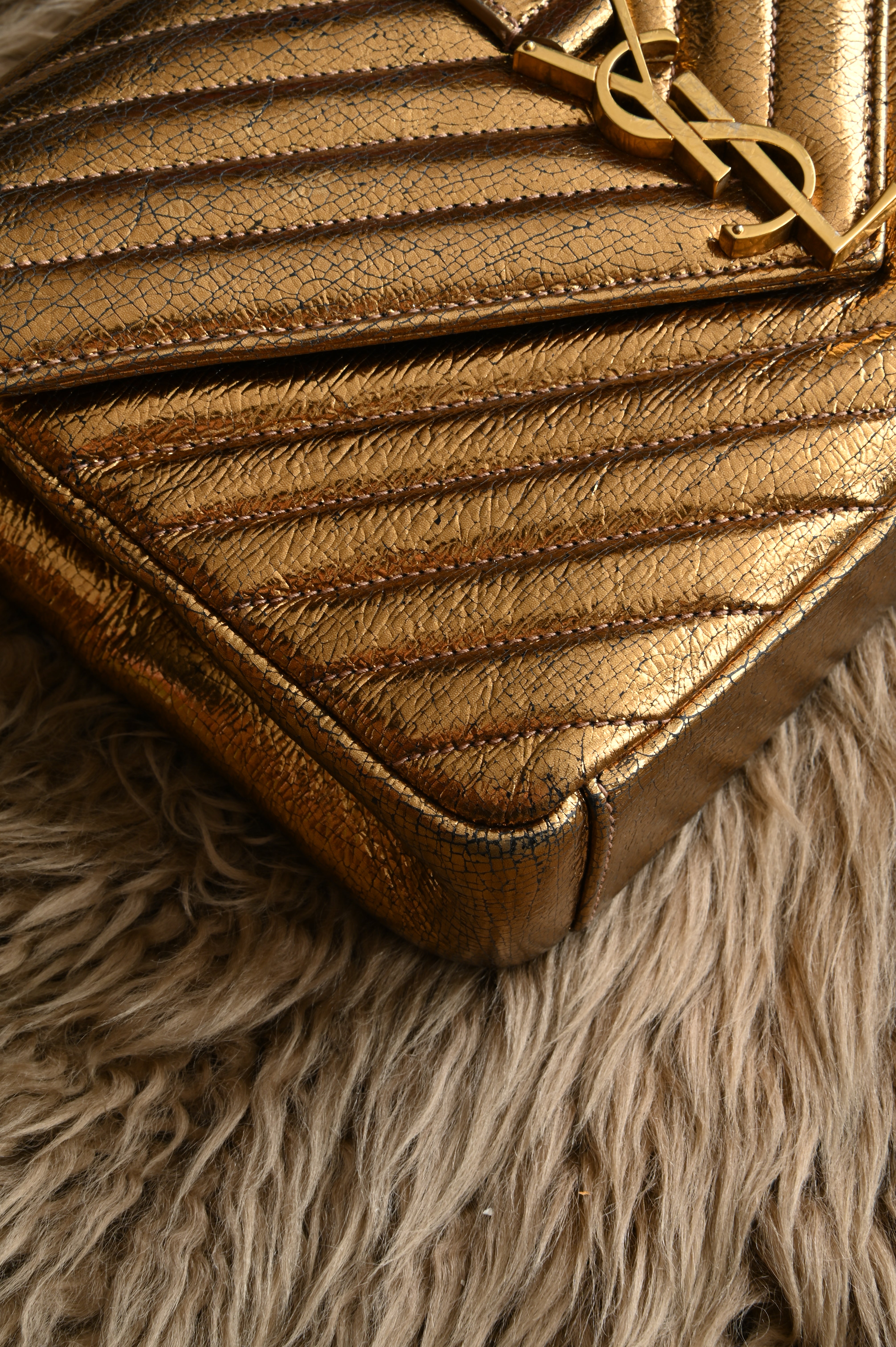 Saint Laurent YSL metallic gold college bag in medium