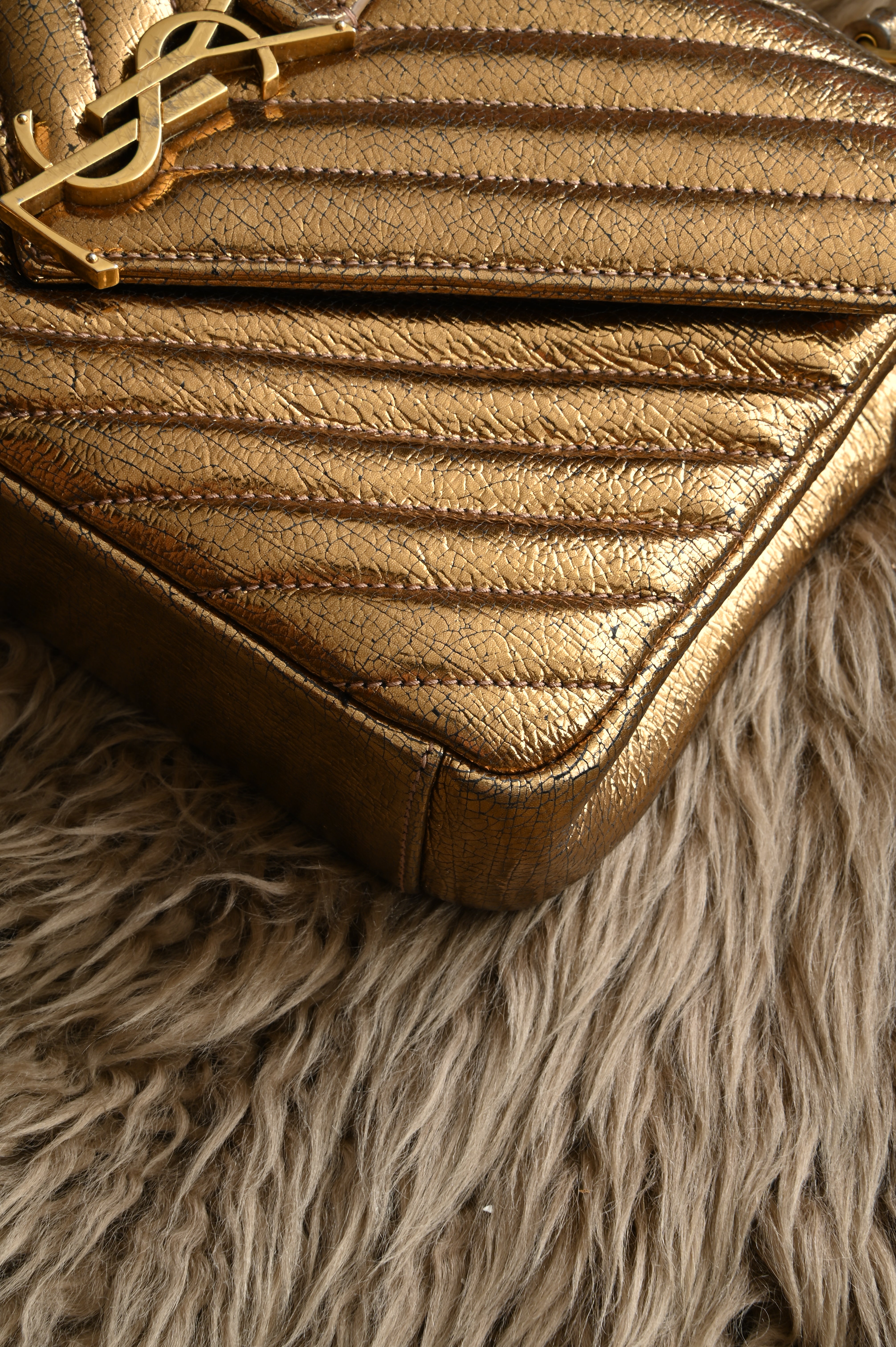 Saint Laurent YSL metallic gold college bag in medium