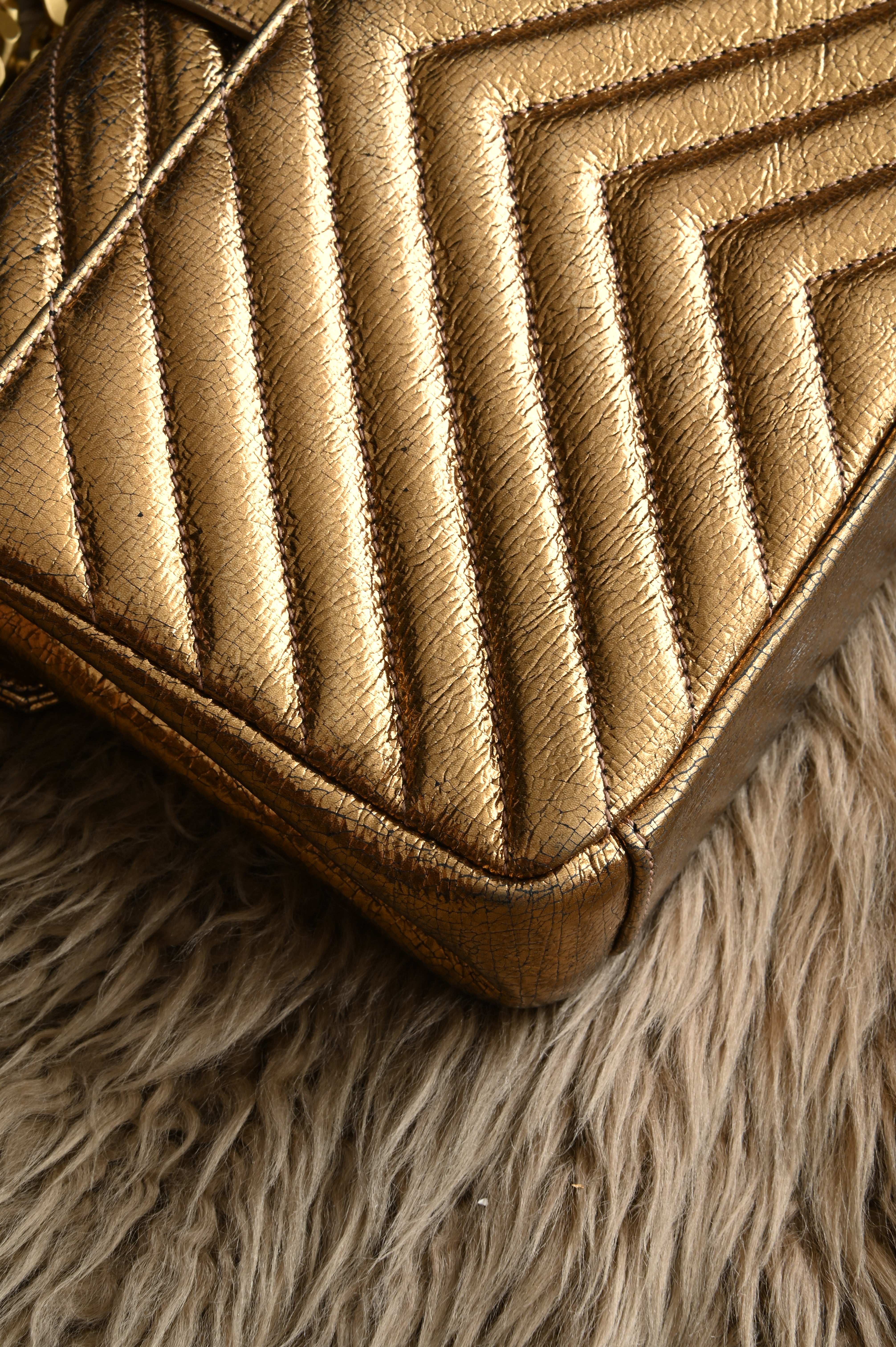 Saint Laurent YSL metallic gold college bag in medium