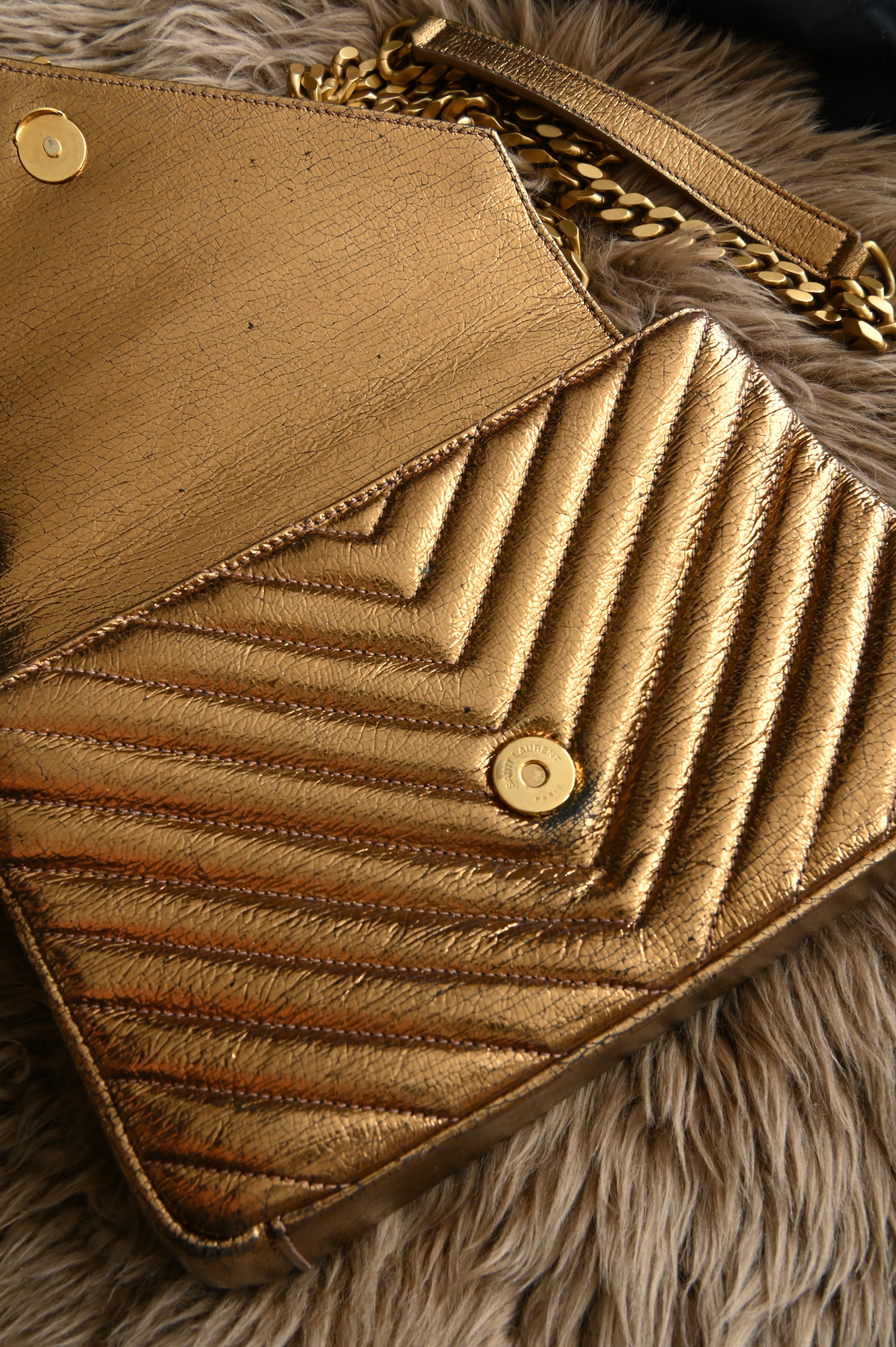 Saint Laurent YSL metallic gold college bag in medium