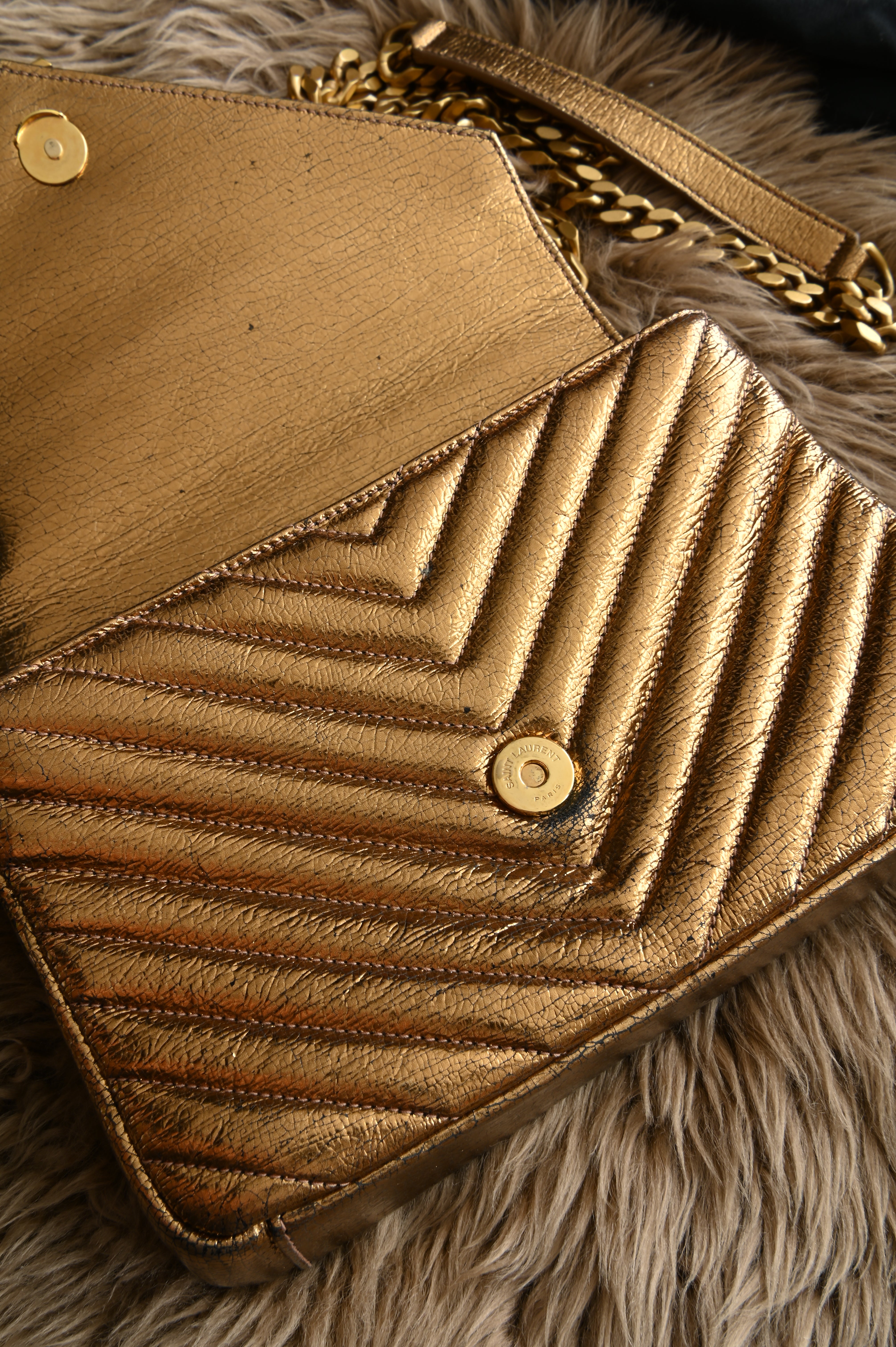 Saint Laurent YSL metallic gold college bag in medium