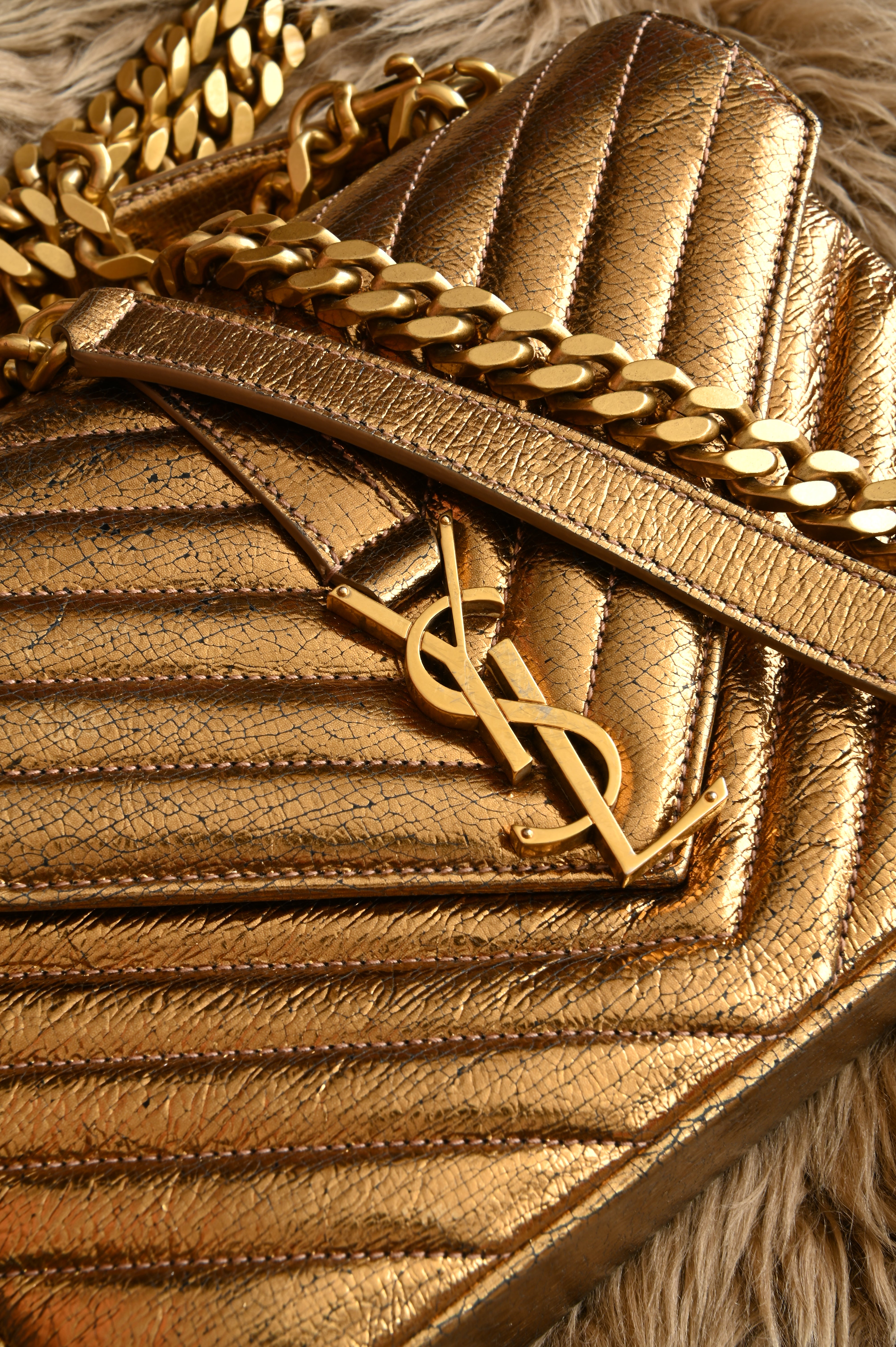 Saint Laurent YSL metallic gold college bag in medium