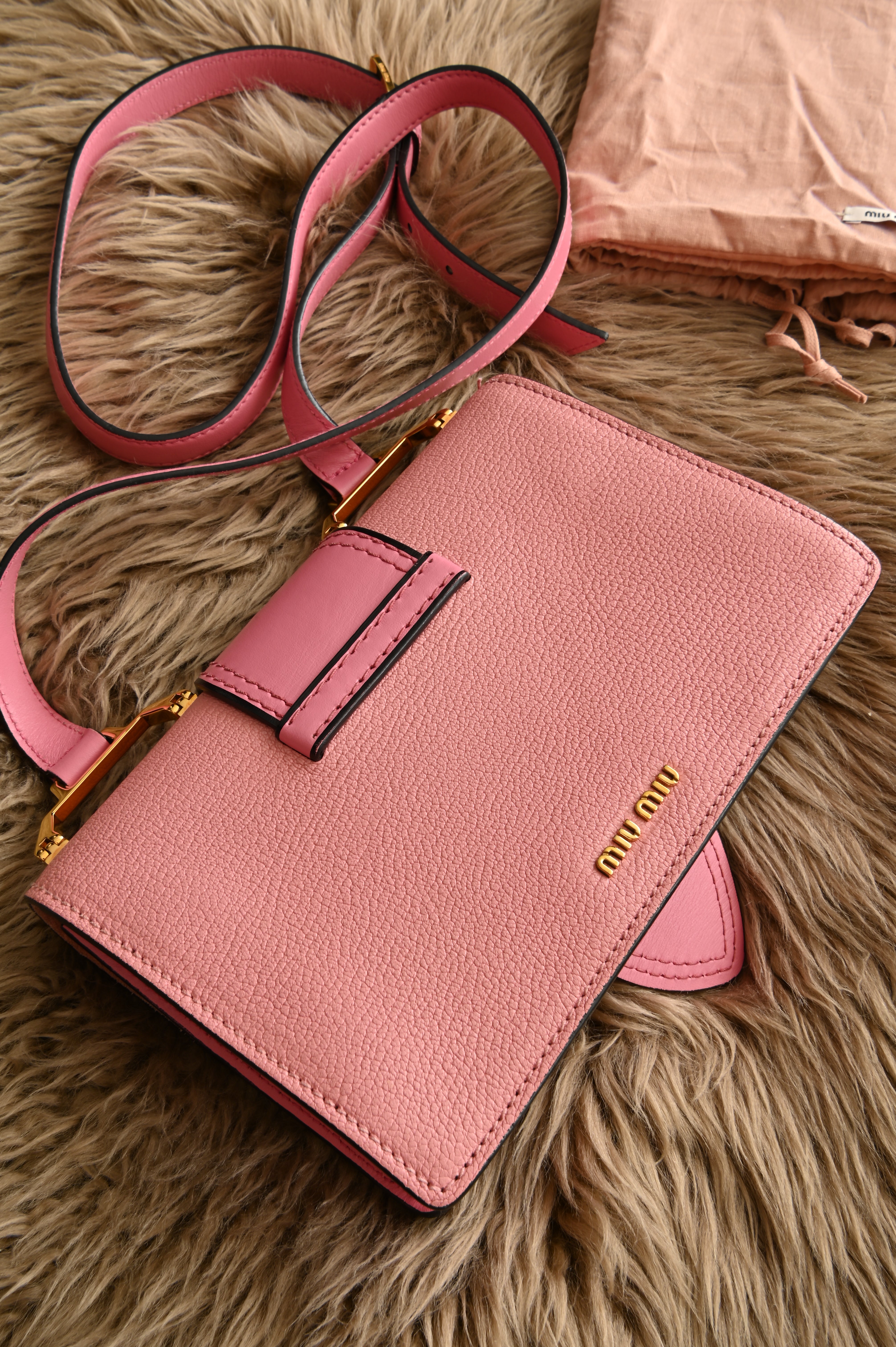 Miu Miu Pink Crystal Embellished Madras Shoulder Bag
