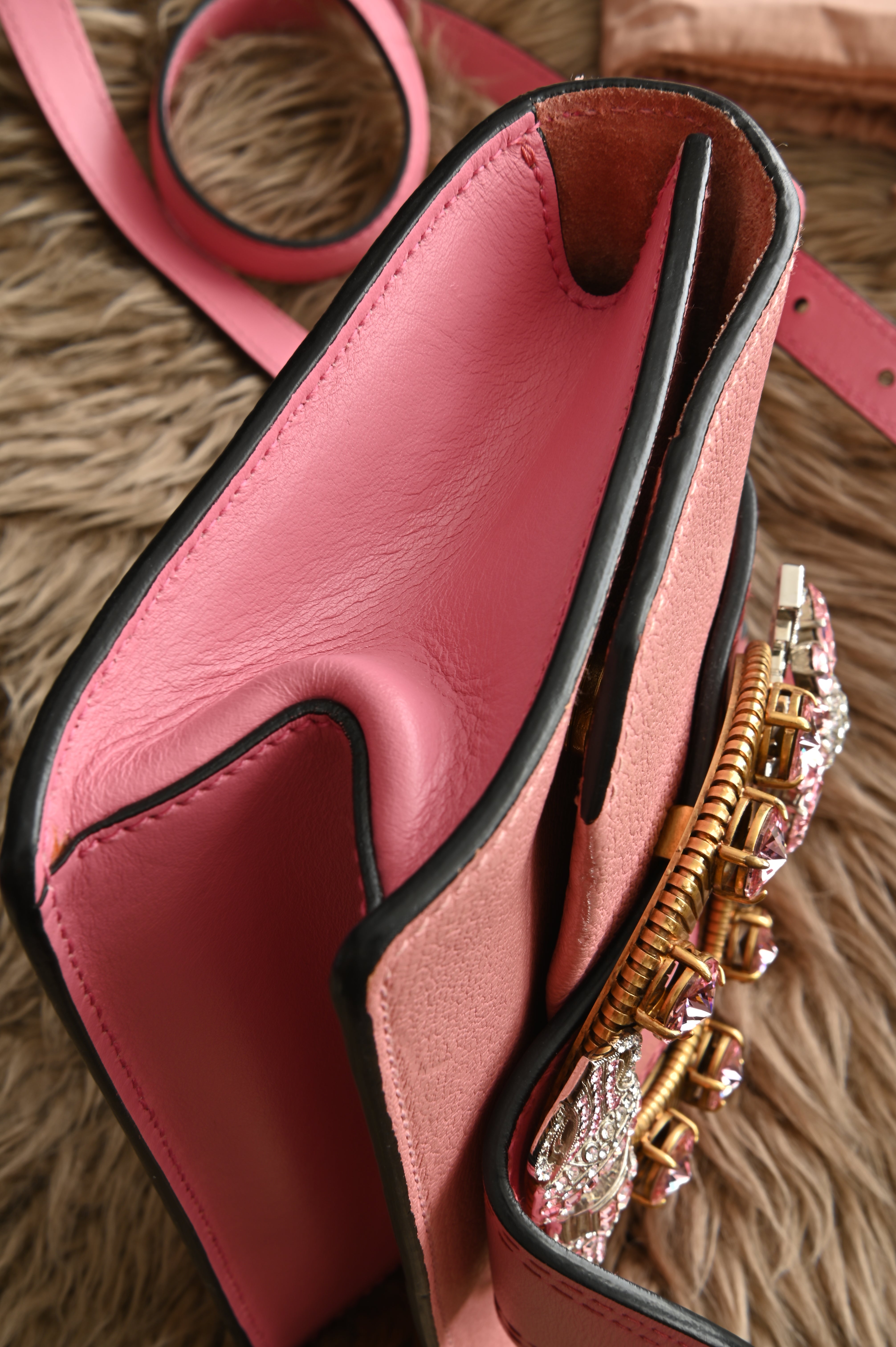 Miu Miu Pink Crystal Embellished Madras Shoulder Bag
