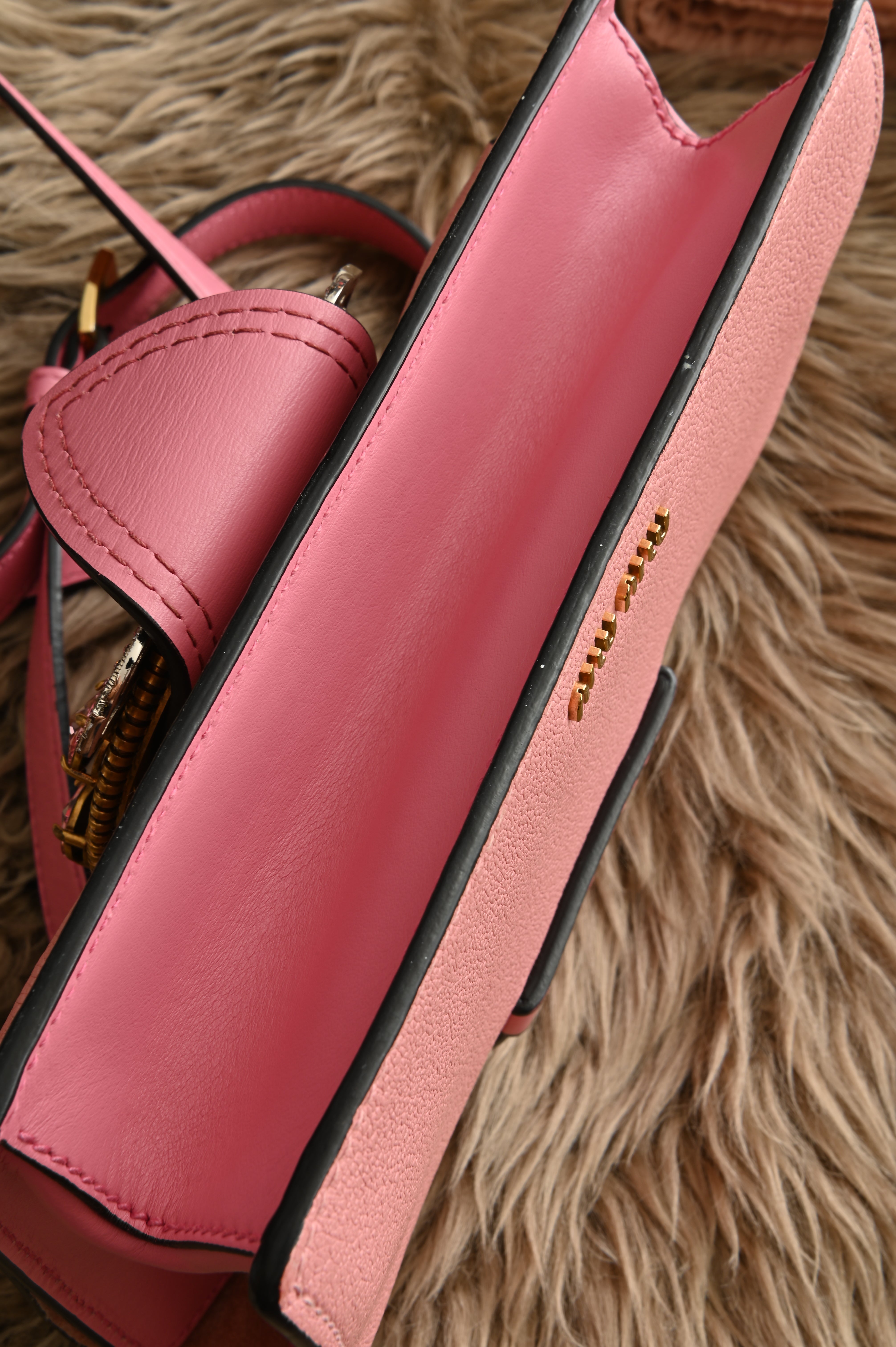 Miu Miu Pink Crystal Embellished Madras Shoulder Bag