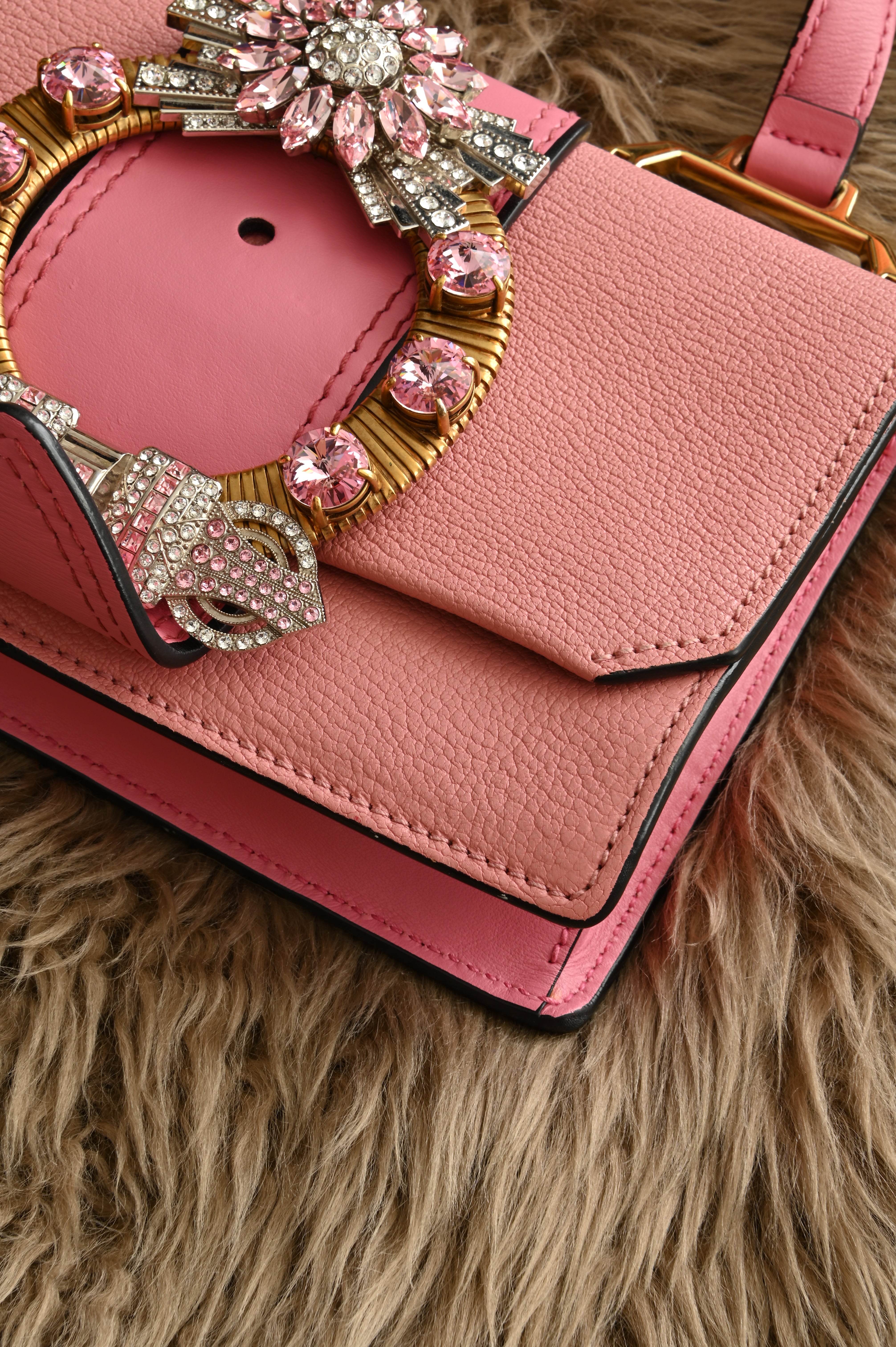 Miu Miu Pink Crystal Embellished Madras Shoulder Bag