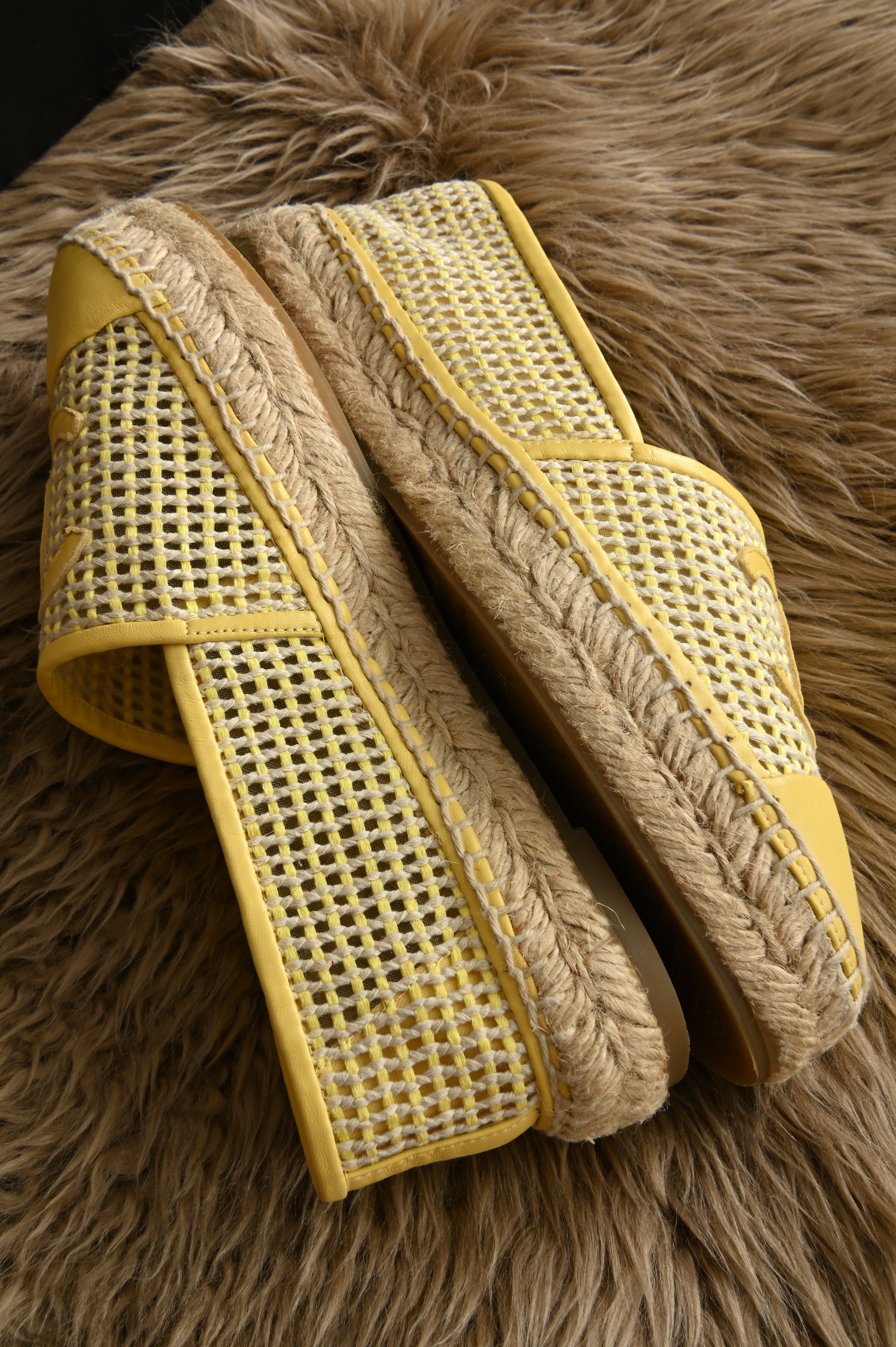 Chanel Yellow Baige Canvas Slip-ons Espadrills