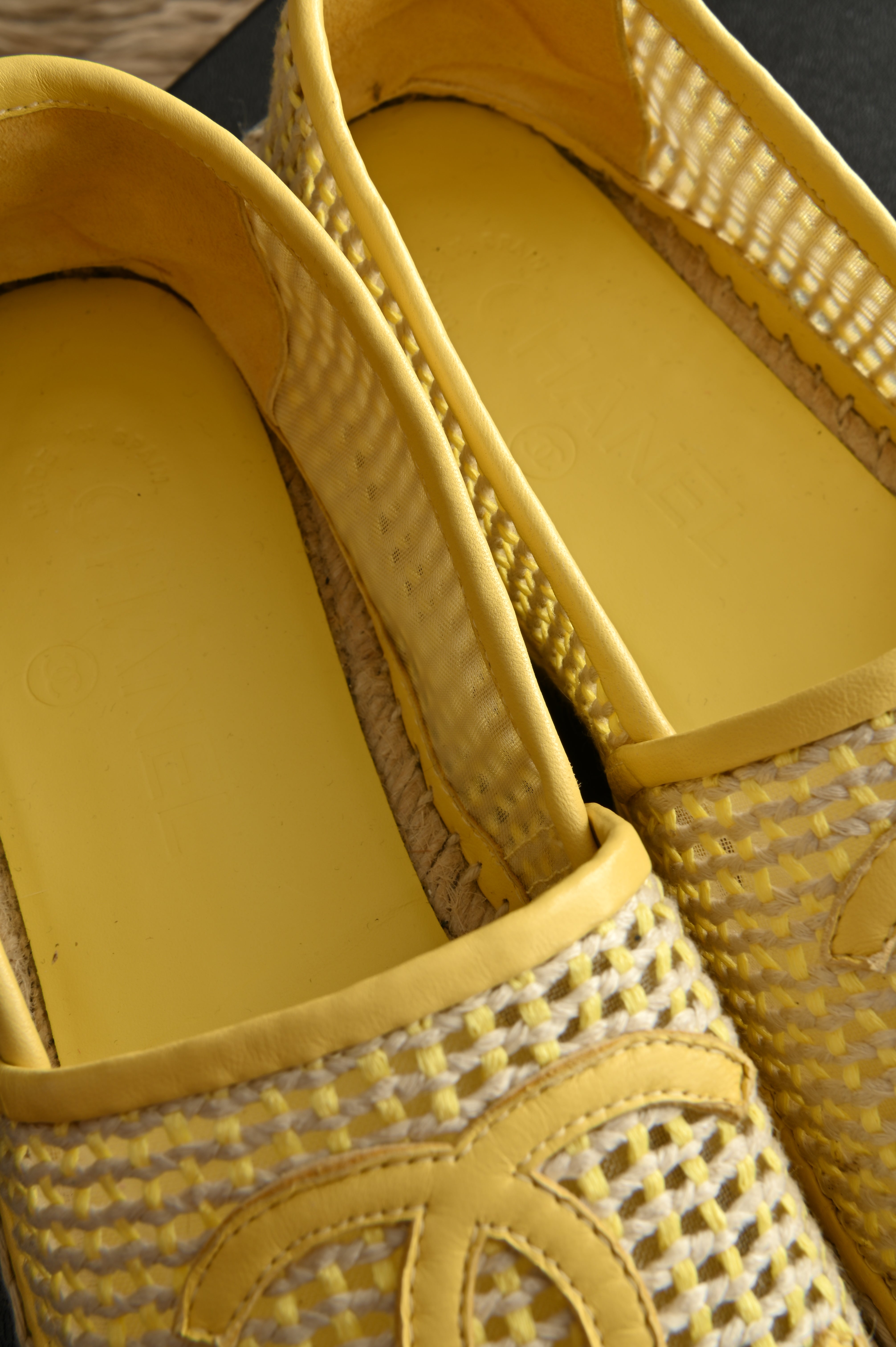 Chanel Yellow Baige Canvas Slip-ons Espadrills