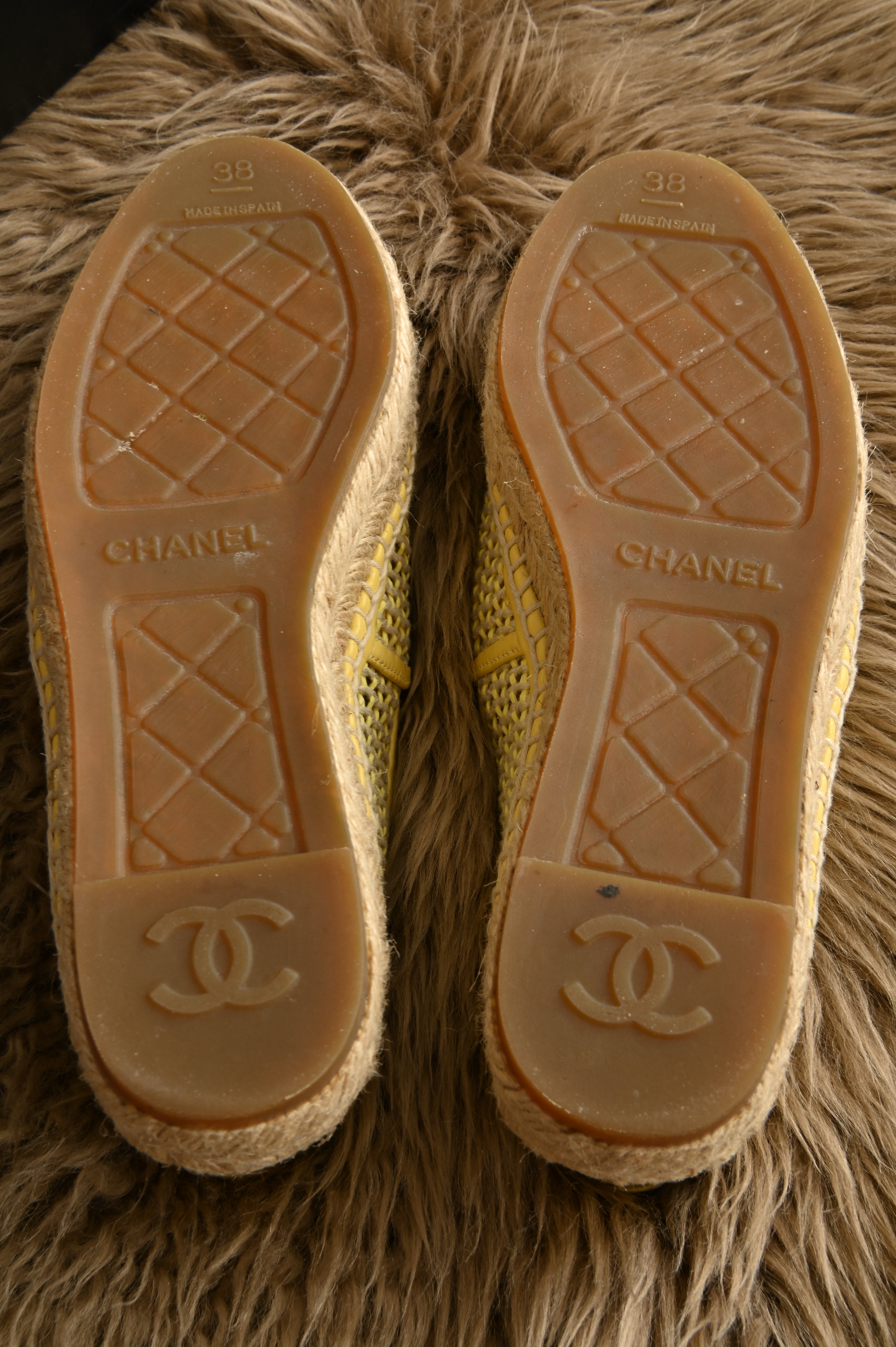 Chanel Yellow Baige Canvas Slip-ons Espadrills