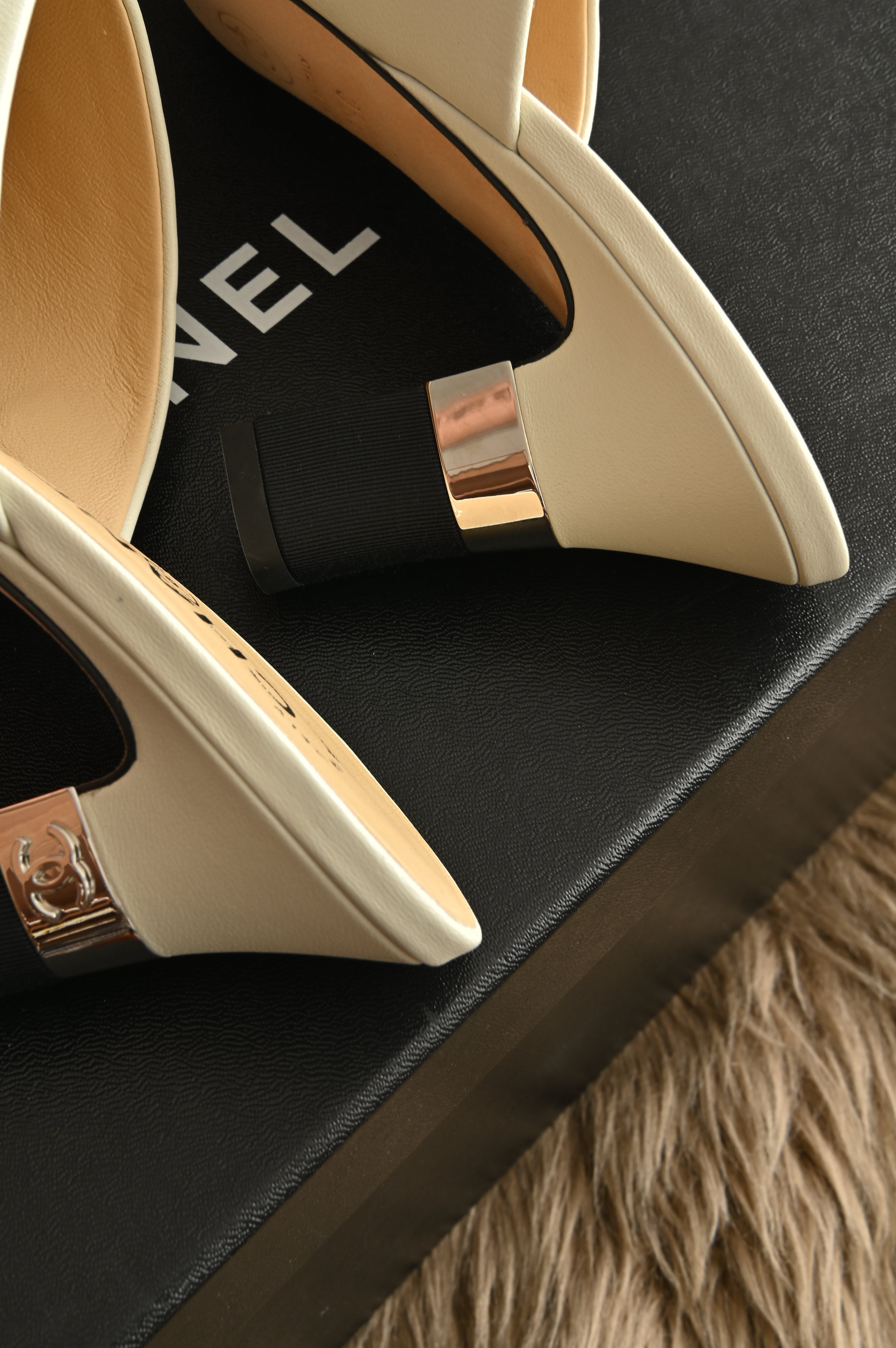 Chanel Heels Black White Mules