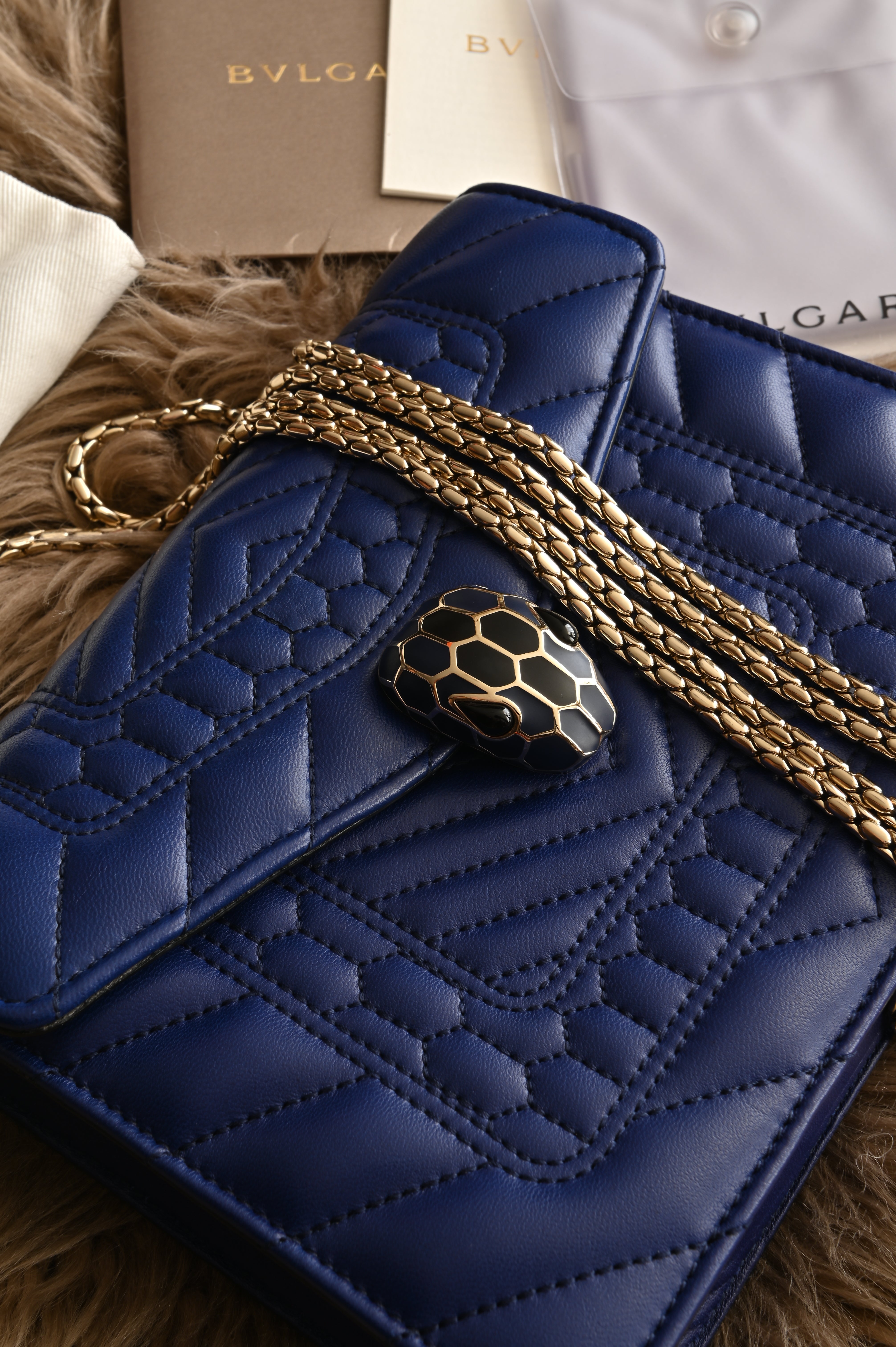 Bvlgari Small Quilted Scaglie Serpenti Forever Shoulder Bag in Blue