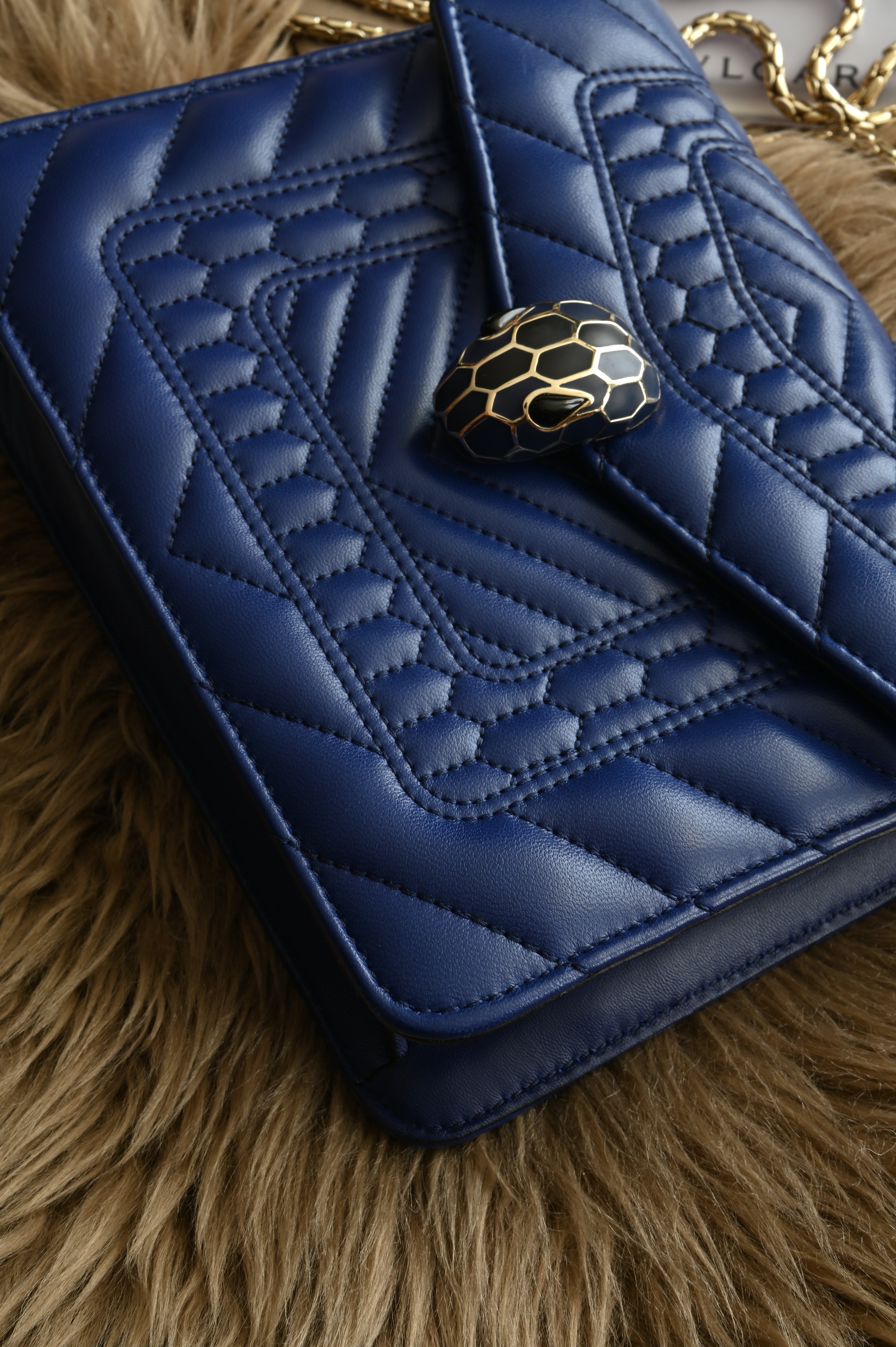 Bvlgari Small Quilted Scaglie Serpenti Forever Shoulder Bag in Blue