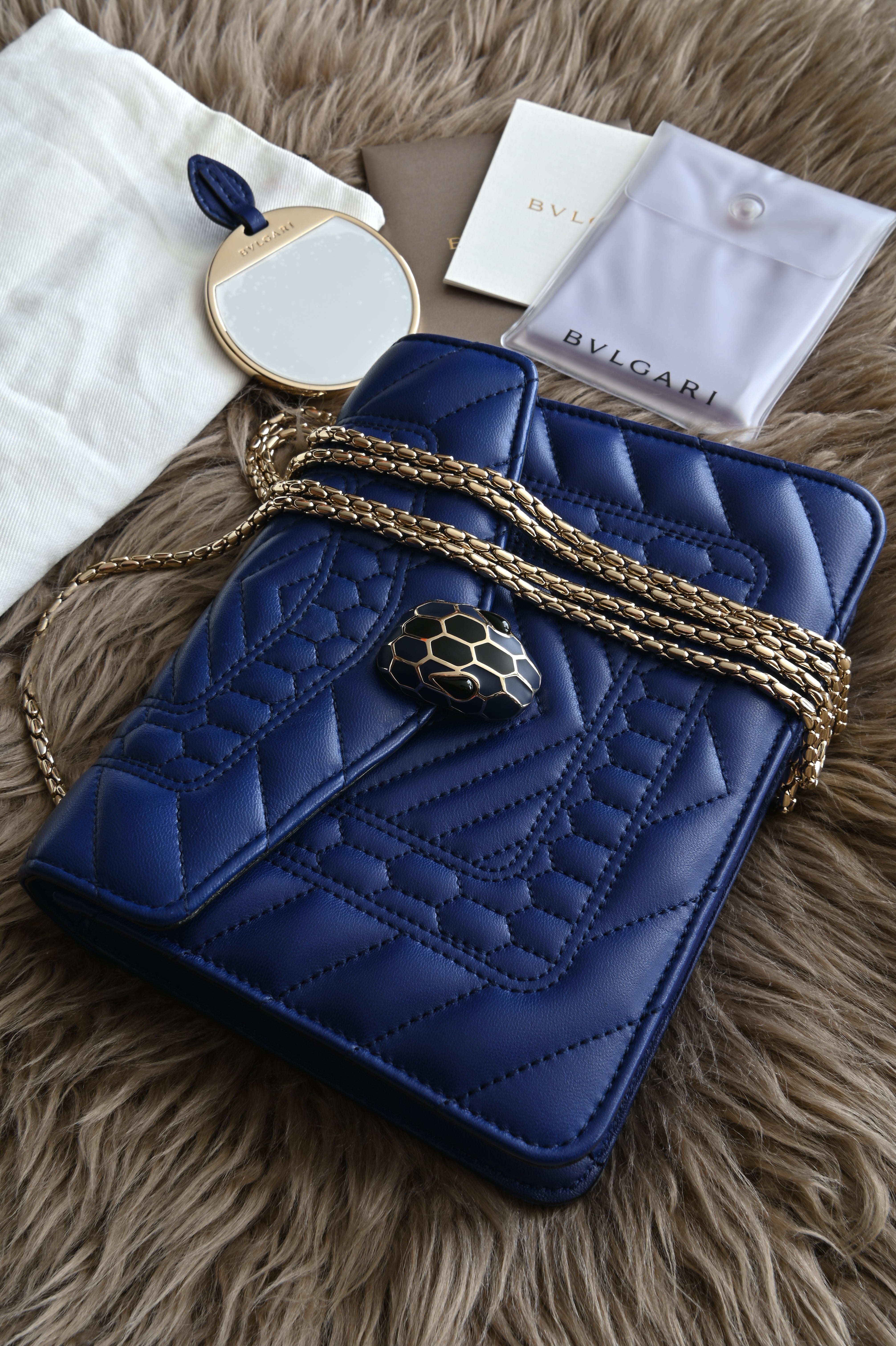 Bvlgari Small Quilted Scaglie Serpenti Forever Shoulder Bag in Blue