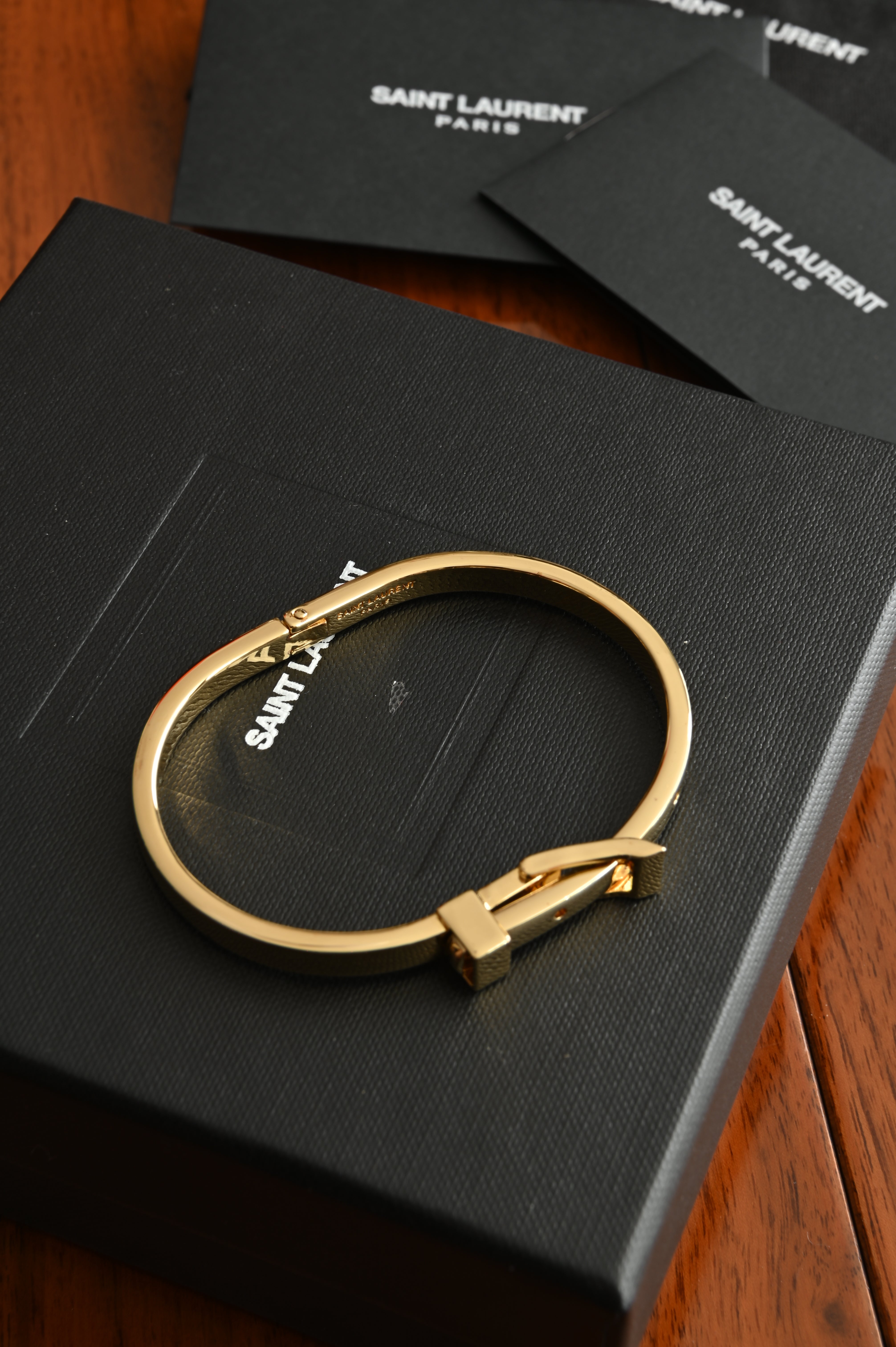 Saint Laurent Gold-Toned Metal Buckle Bangle Bracelet