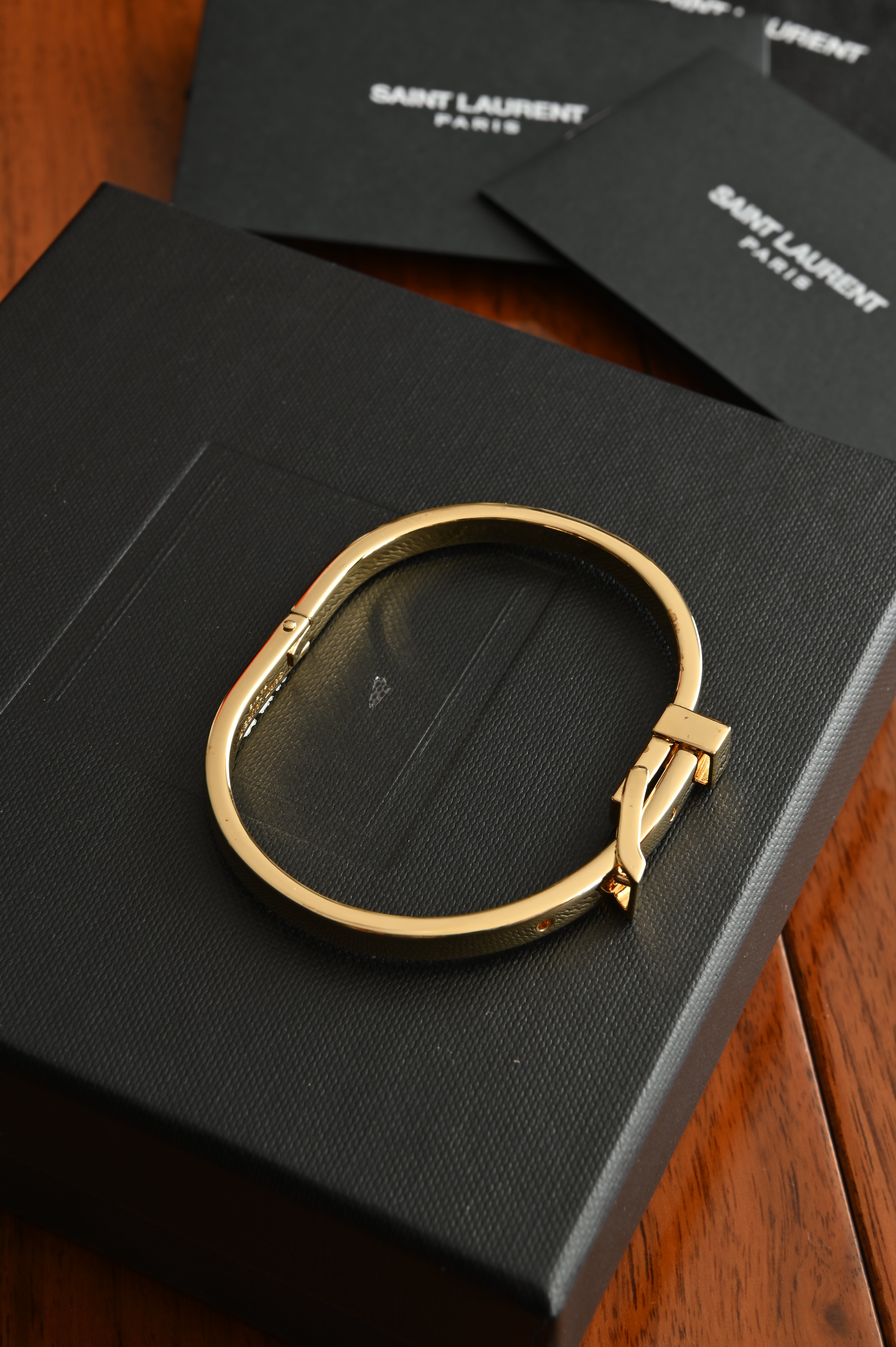 Saint Laurent Gold-Toned Metal Buckle Bangle Bracelet