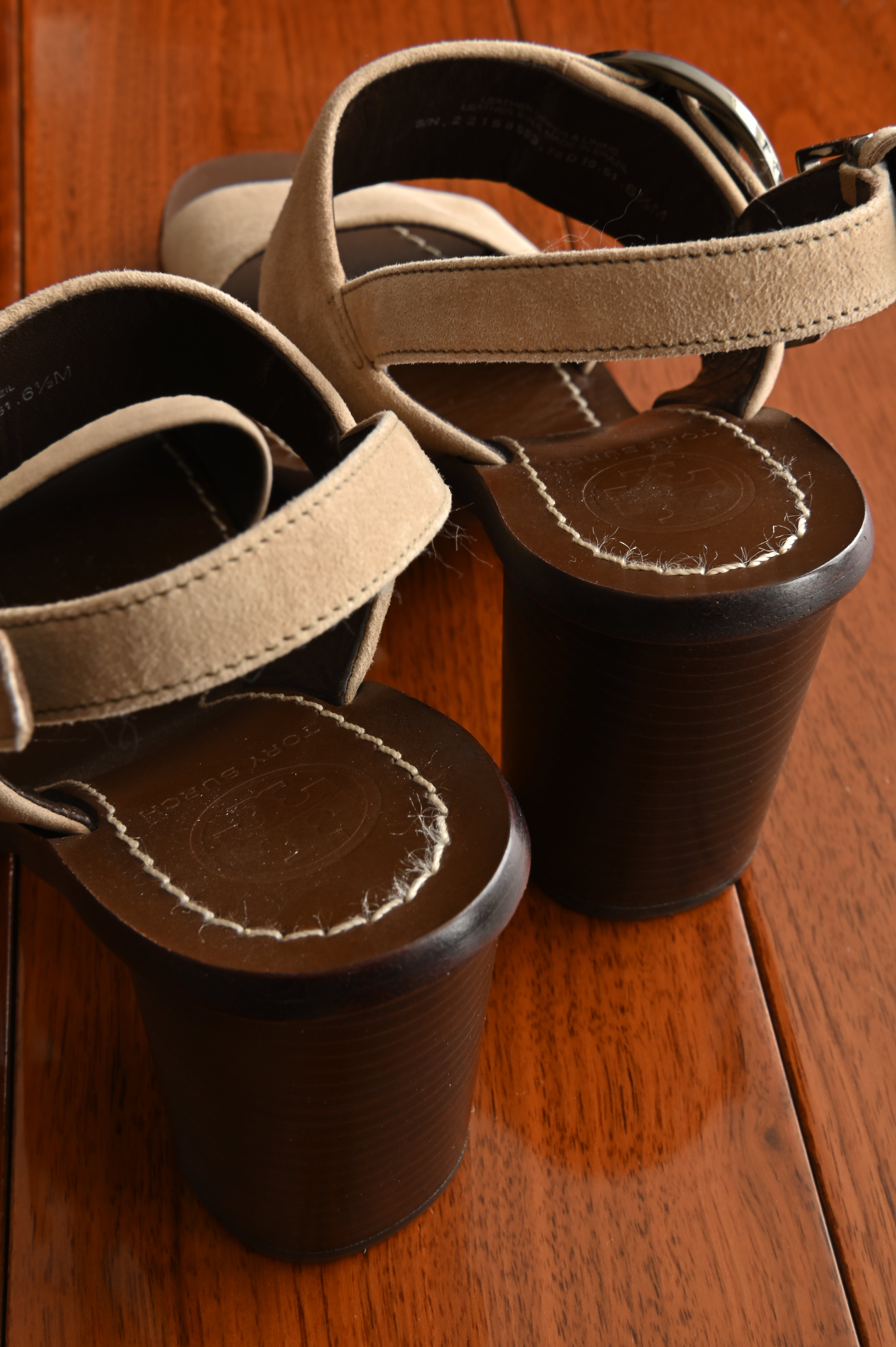 Tory Burch Tan Brown Suede Turnlock Heeled Sandals