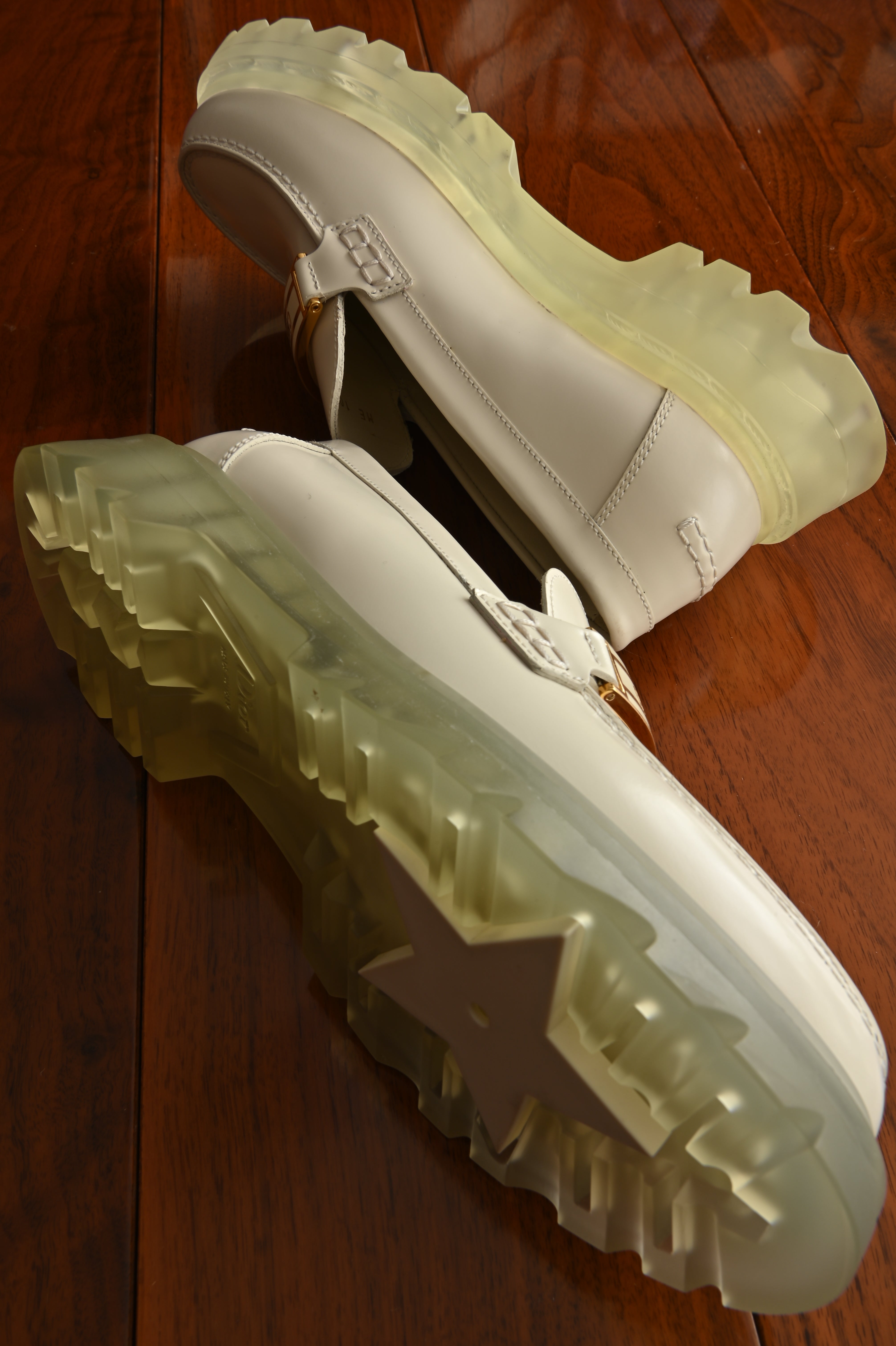 Christian Dior Code White Calf Leather Platform Loafers