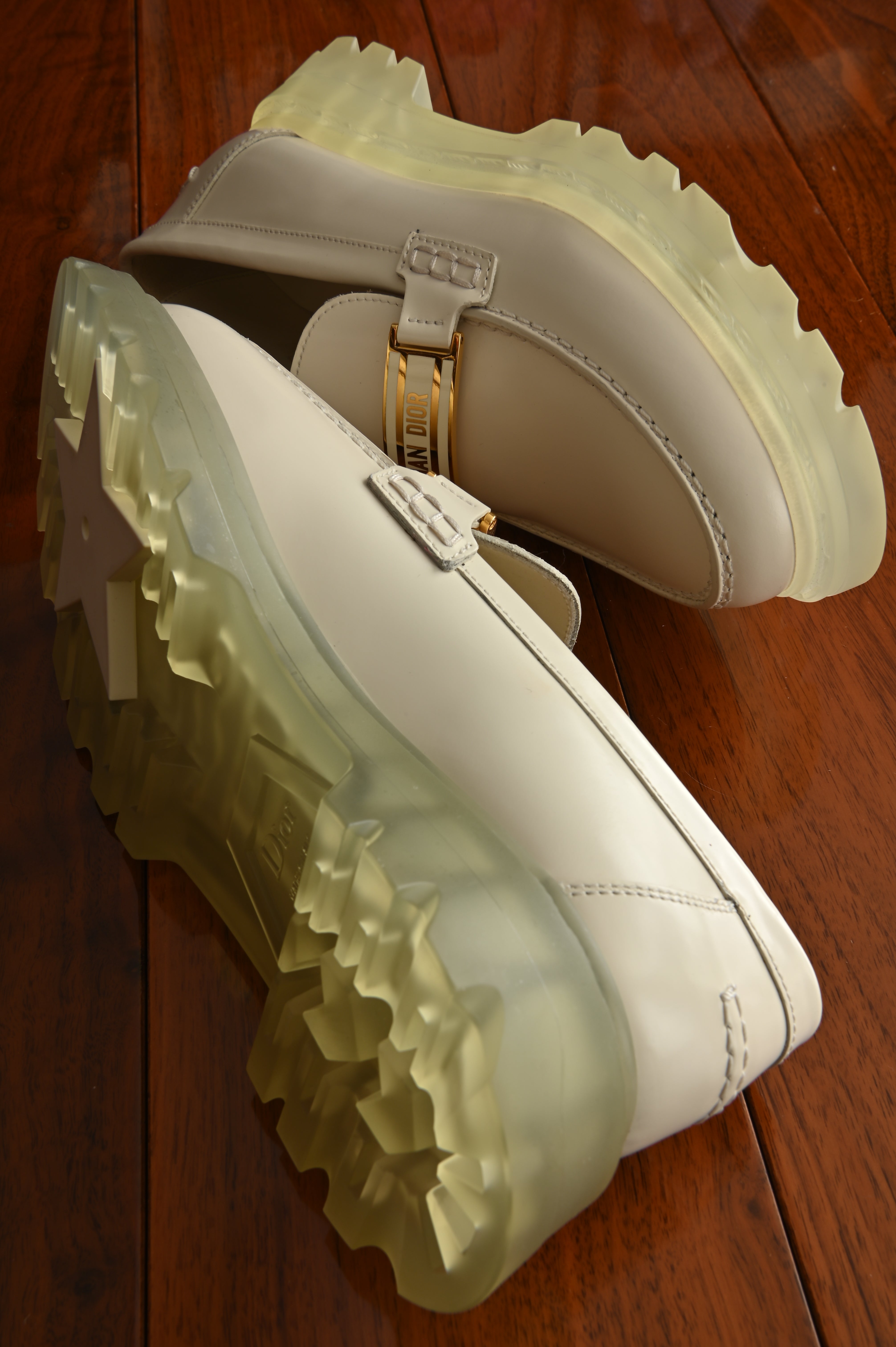 Christian Dior Code White Calf Leather Platform Loafers