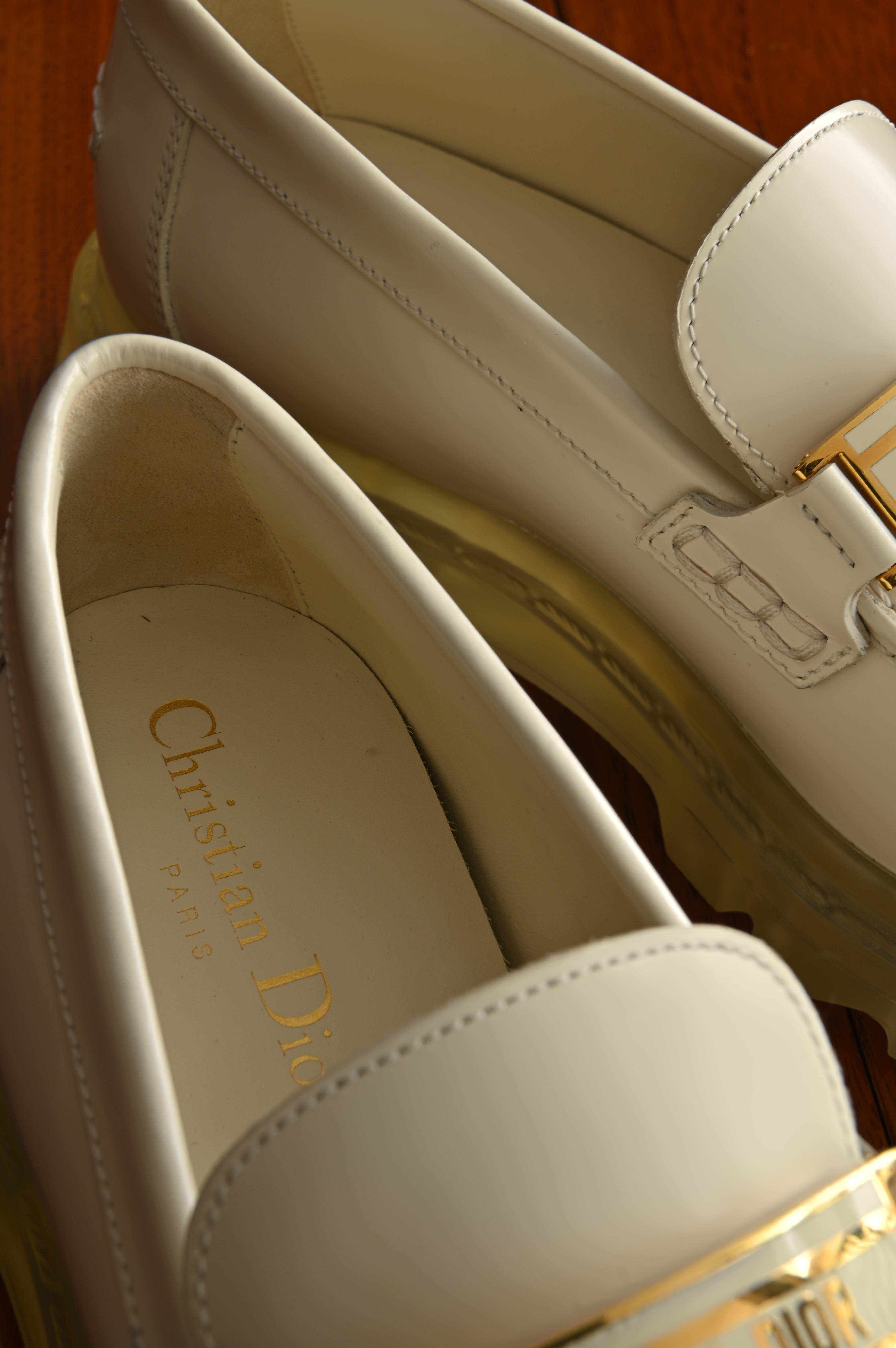 Christian Dior Code White Calf Leather Platform Loafers