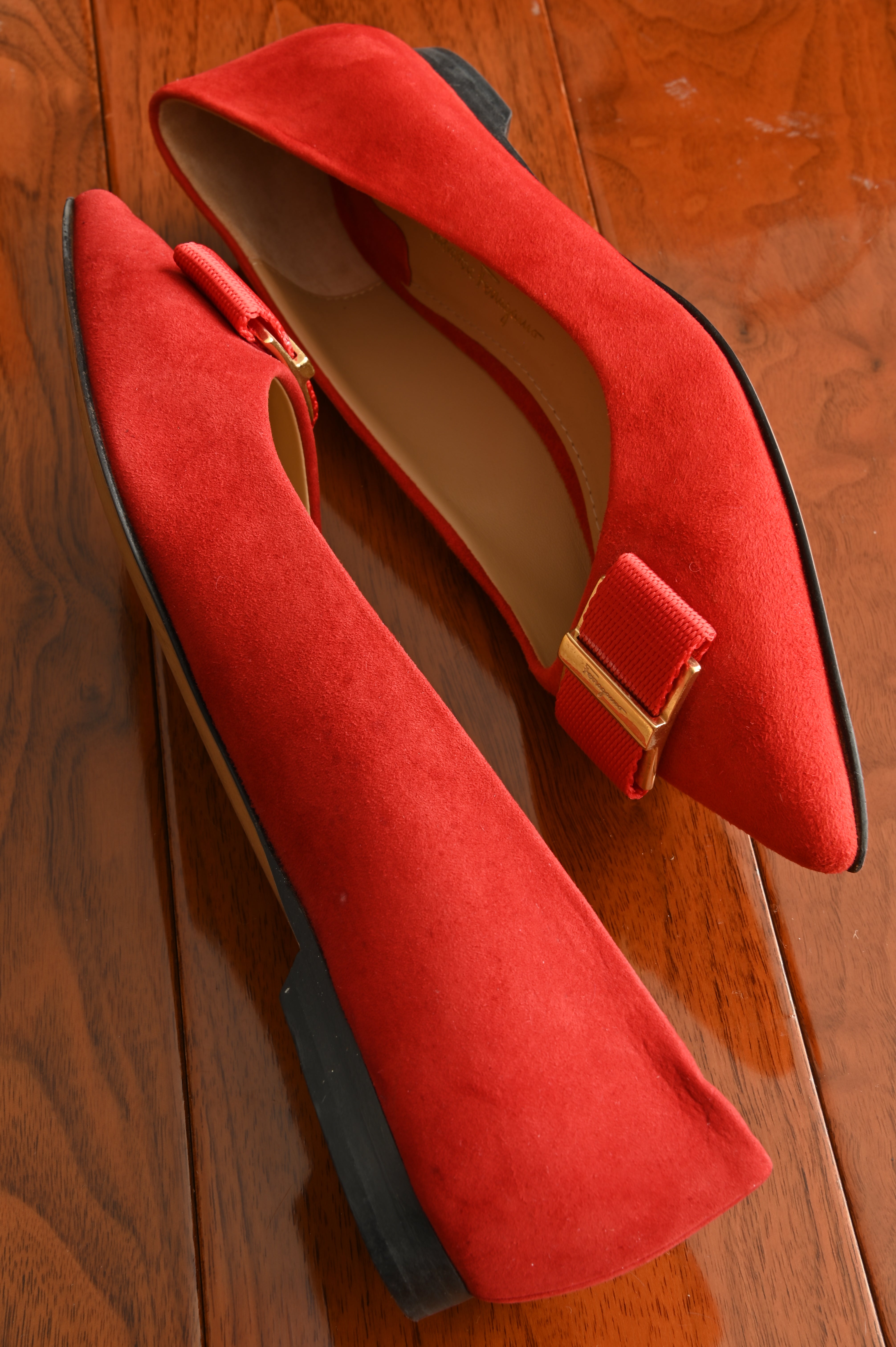 Salvatore Ferragamo Viva Red Suede Ballet Flats