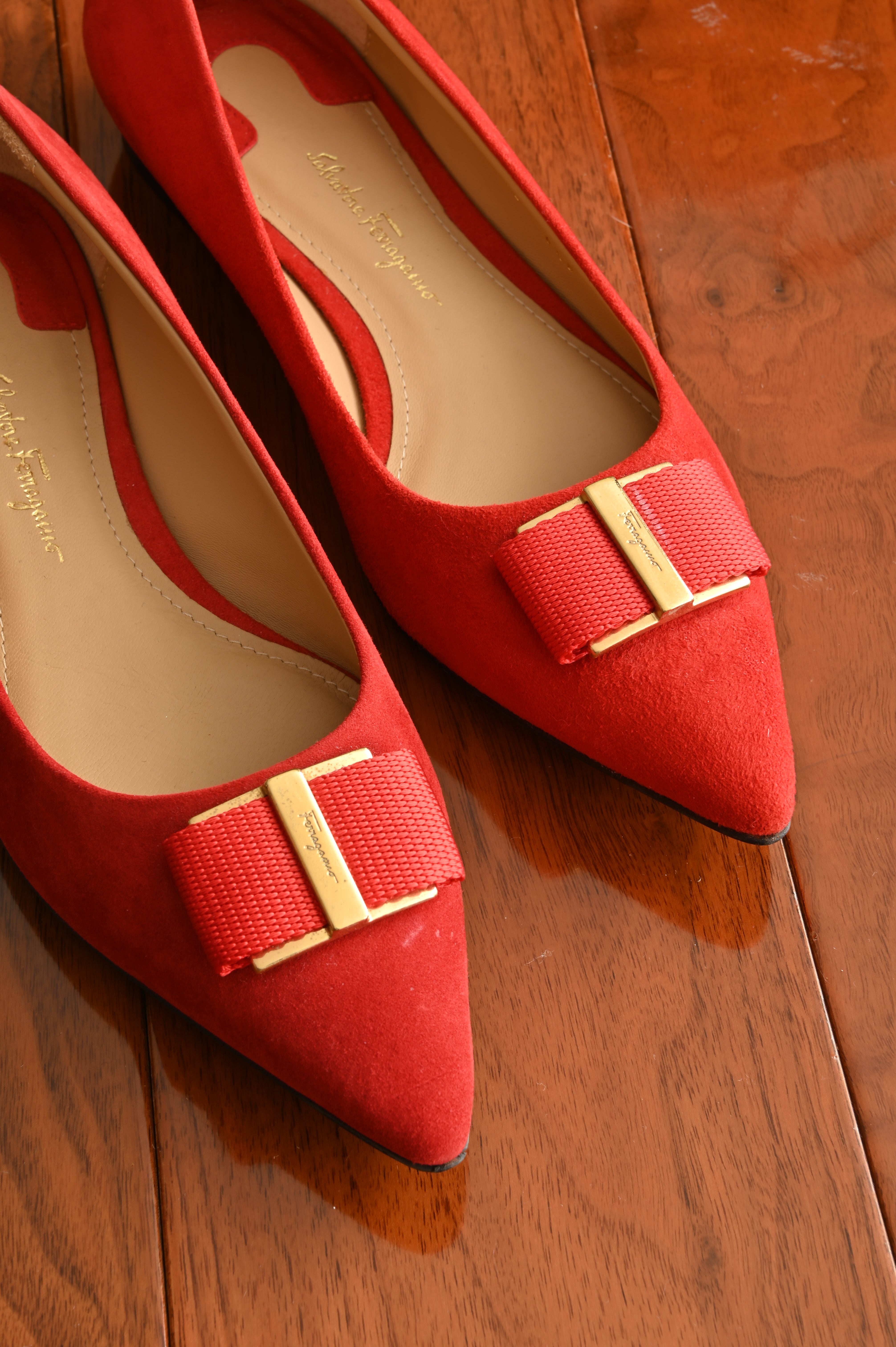 Salvatore Ferragamo Viva Red Suede Ballet Flats