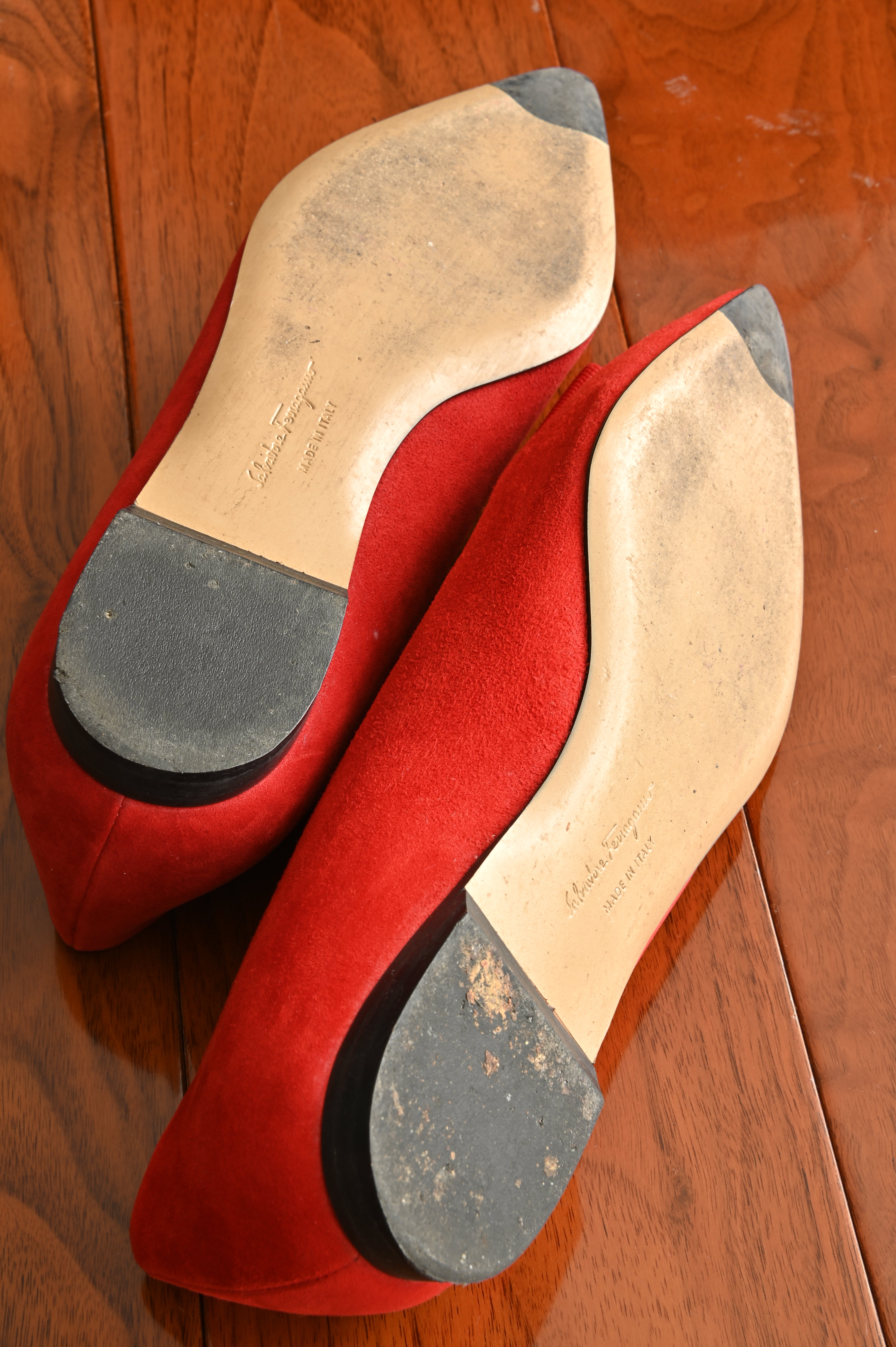 Salvatore Ferragamo Viva Red Suede Ballet Flats