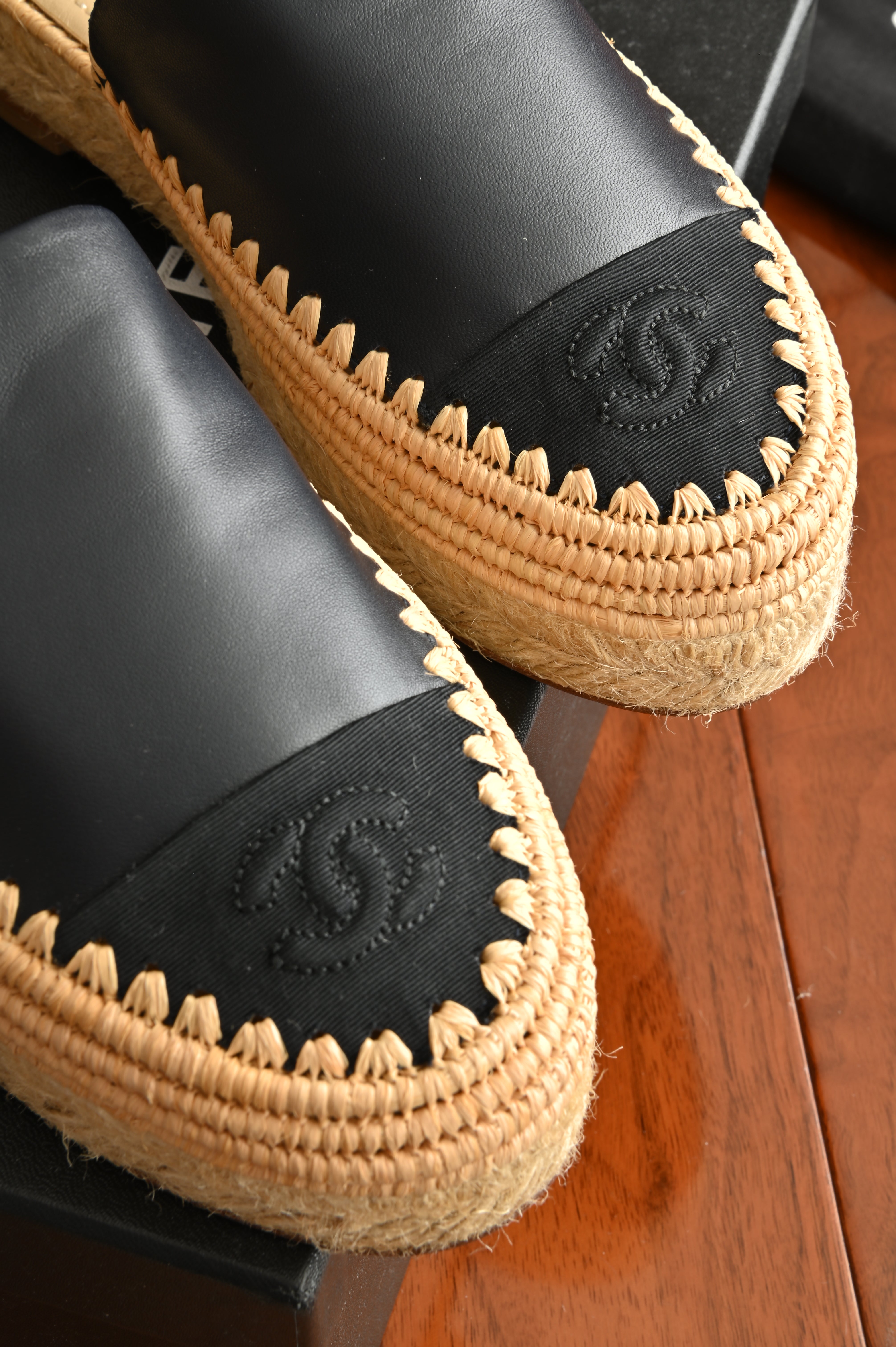 Chanel Black CC Espadrille Mules