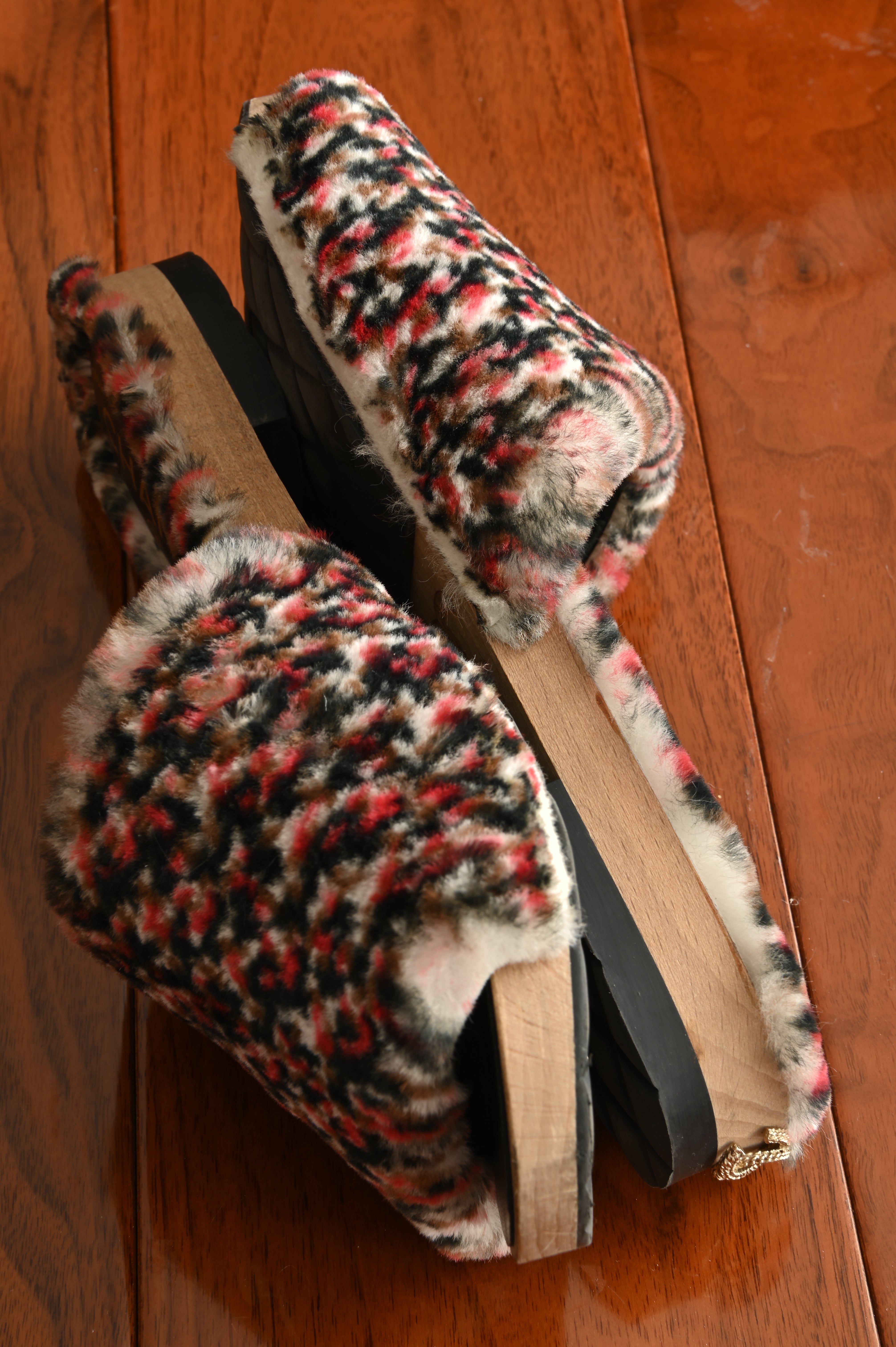 Chanel Orylag Fur and Lambskin Tweed print Mules