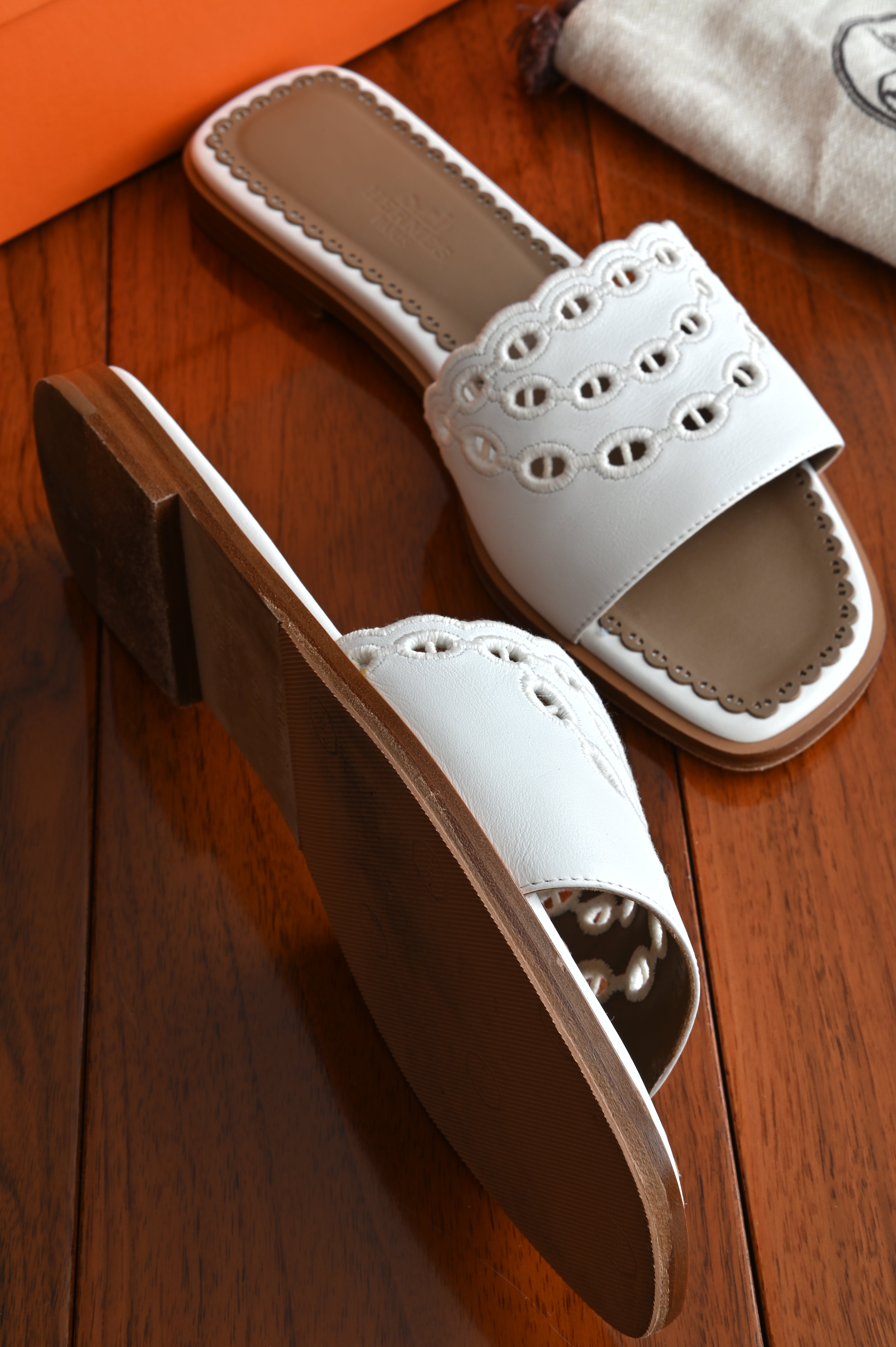 Hermes White Gaelle Sandals