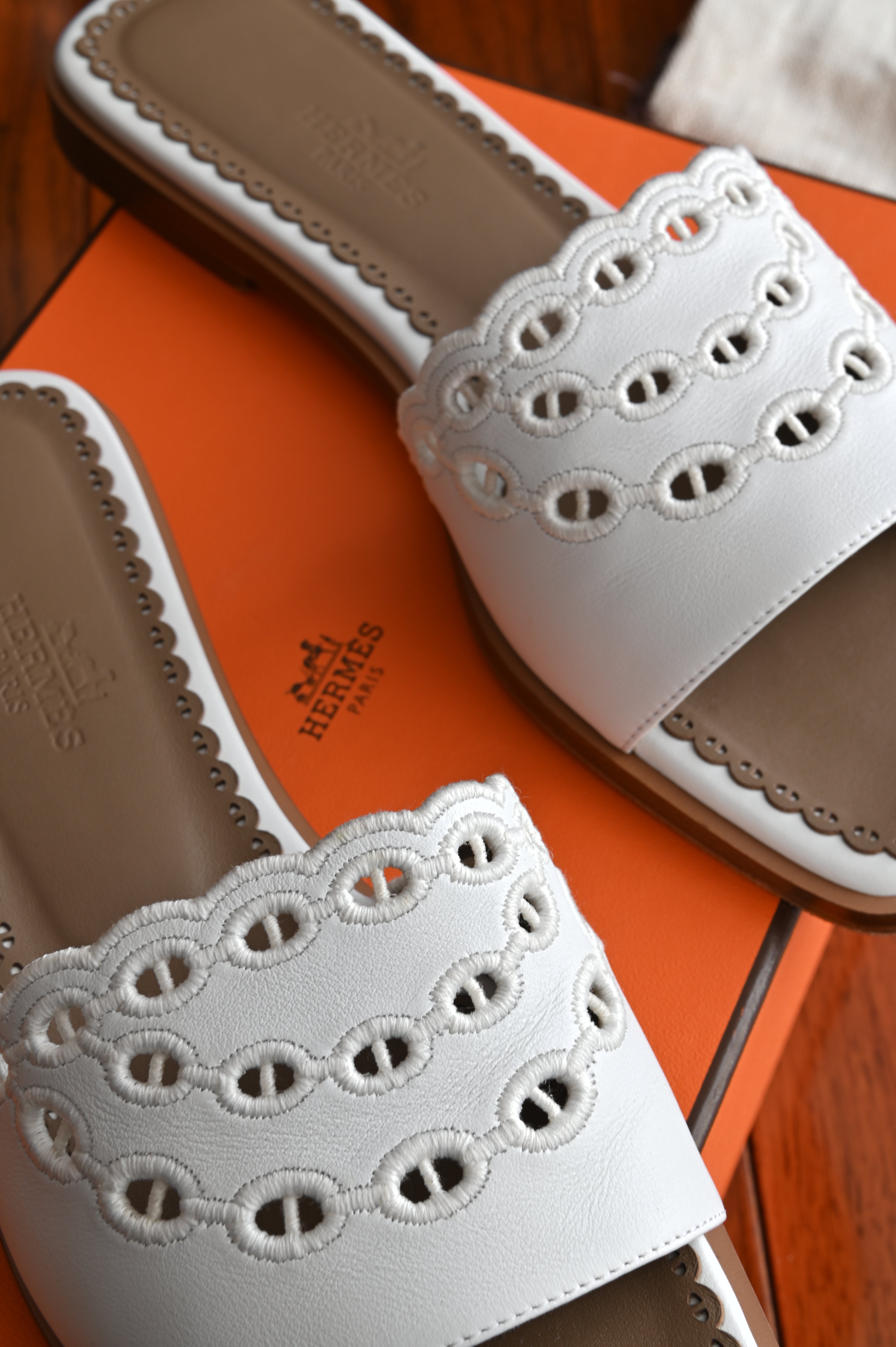 Hermes White Gaelle Sandals