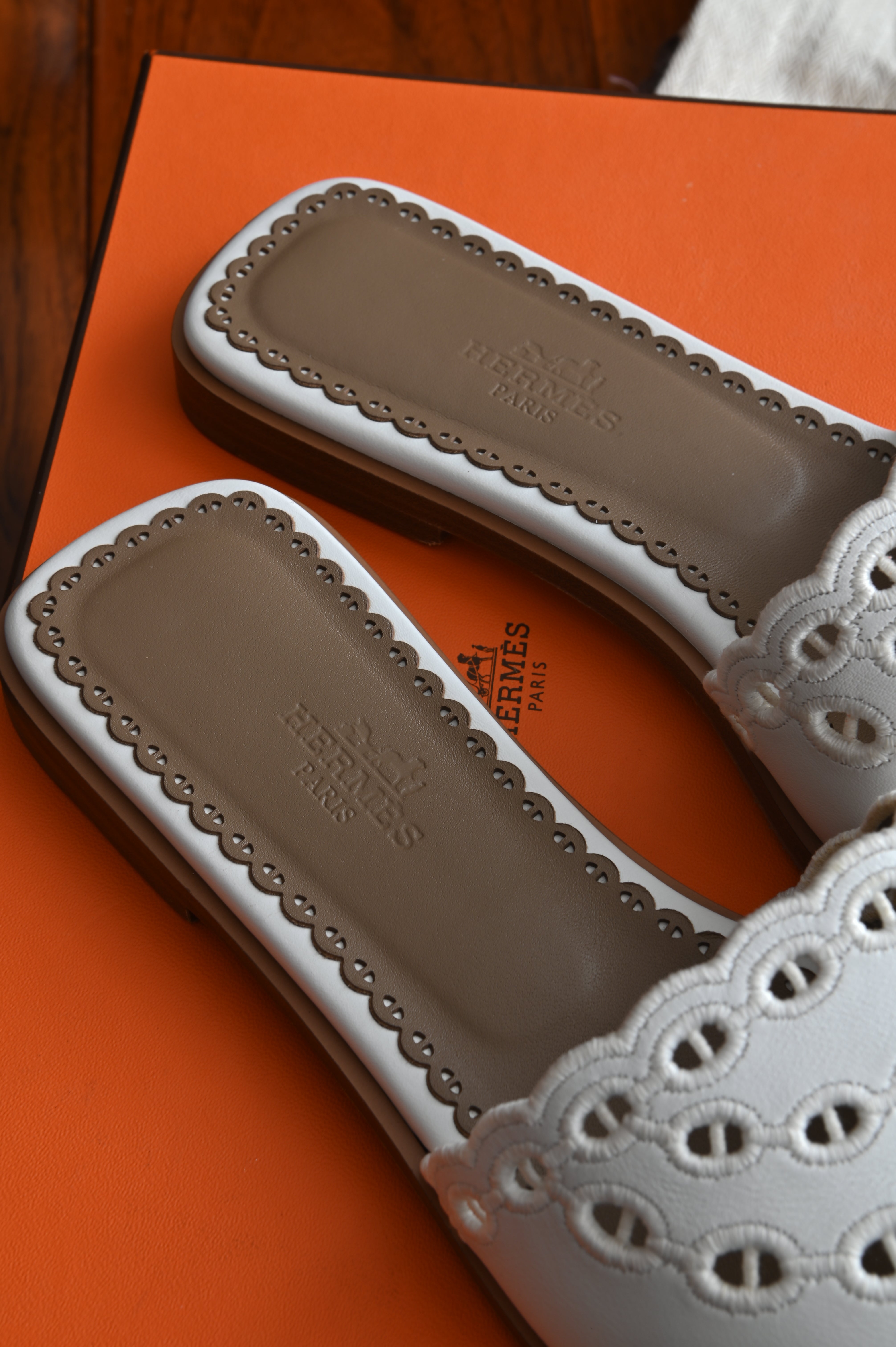 Hermes White Gaelle Sandals