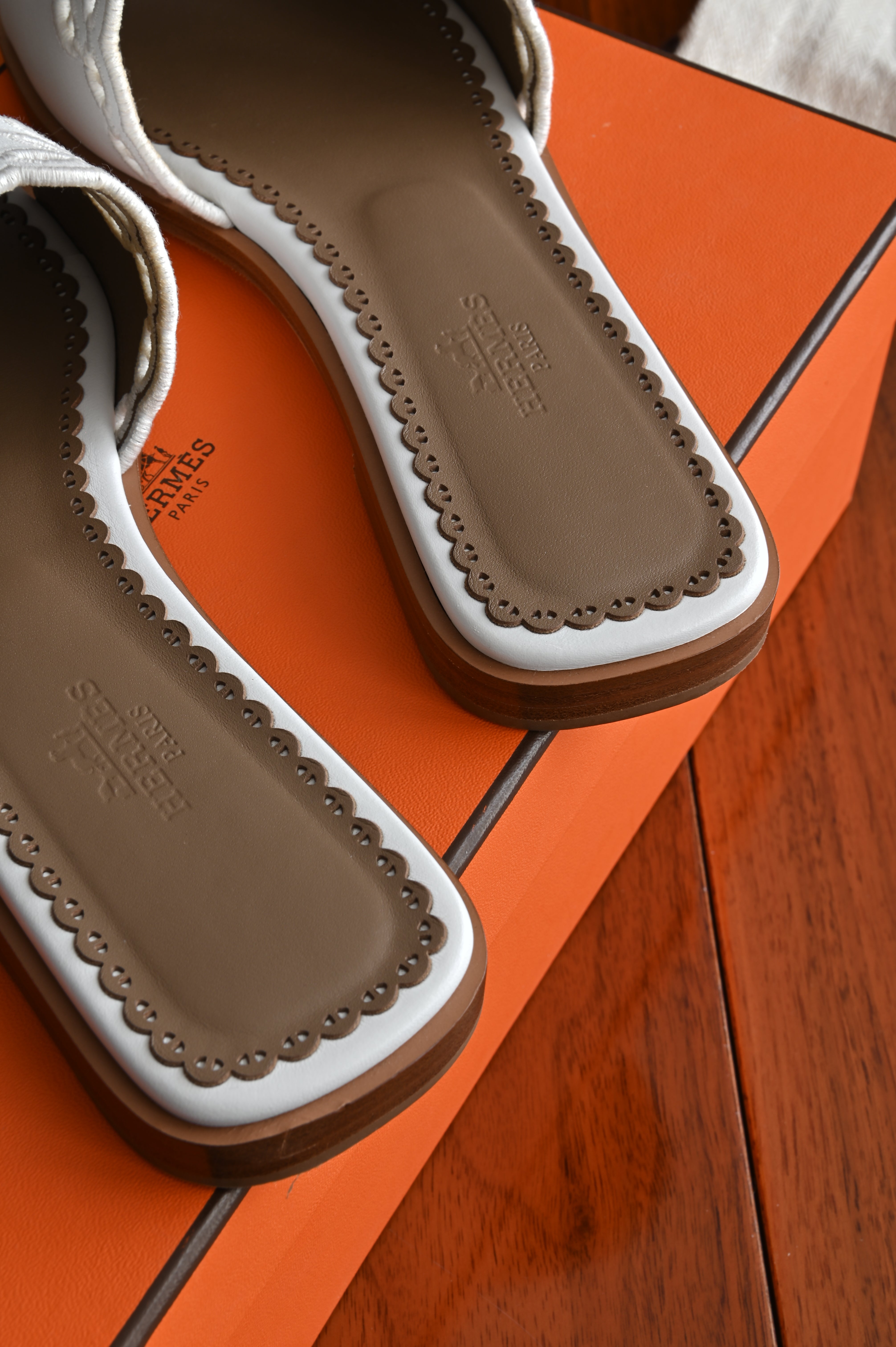 Hermes White Gaelle Sandals