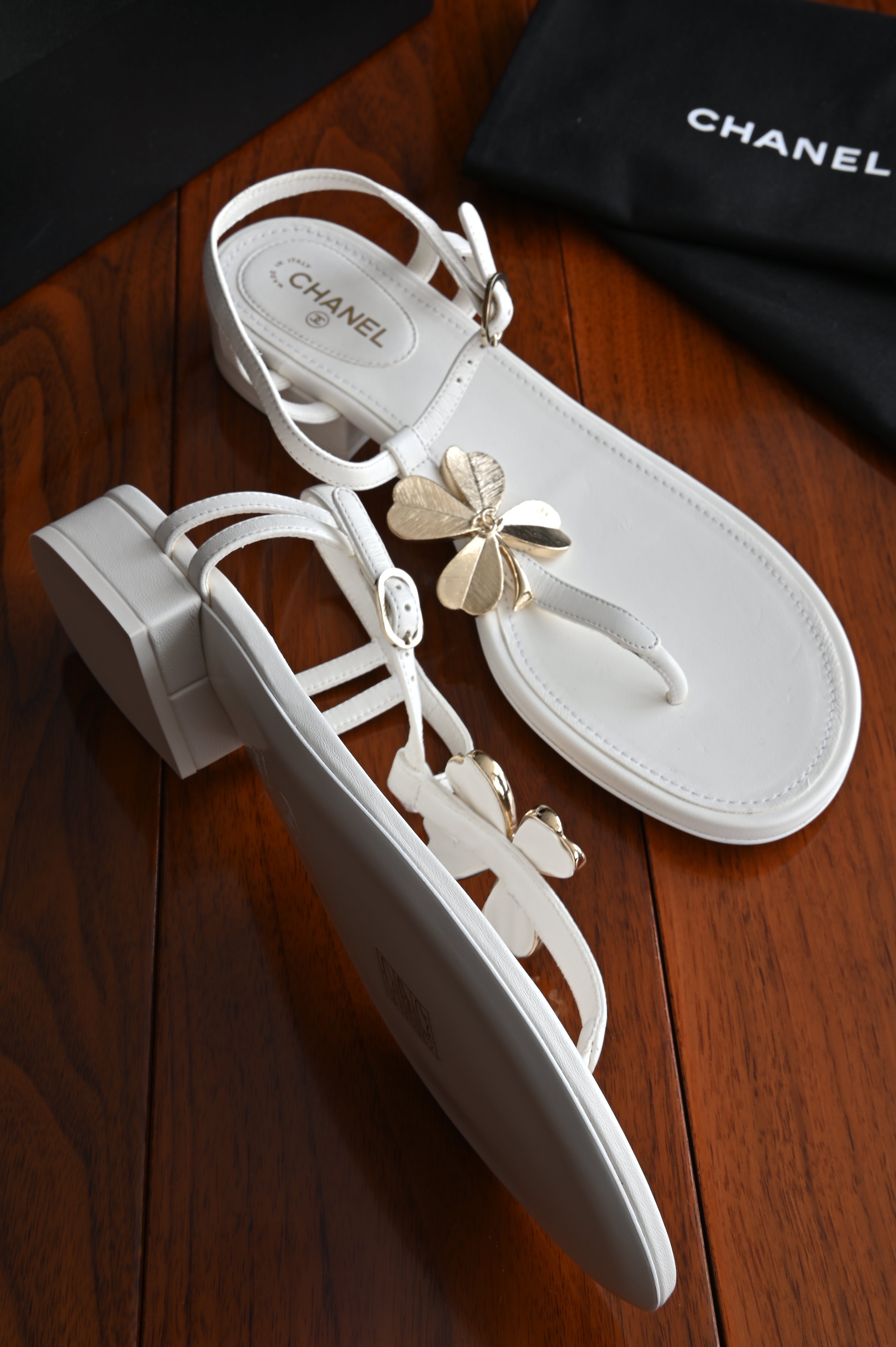 Chanel White Thong Sandals