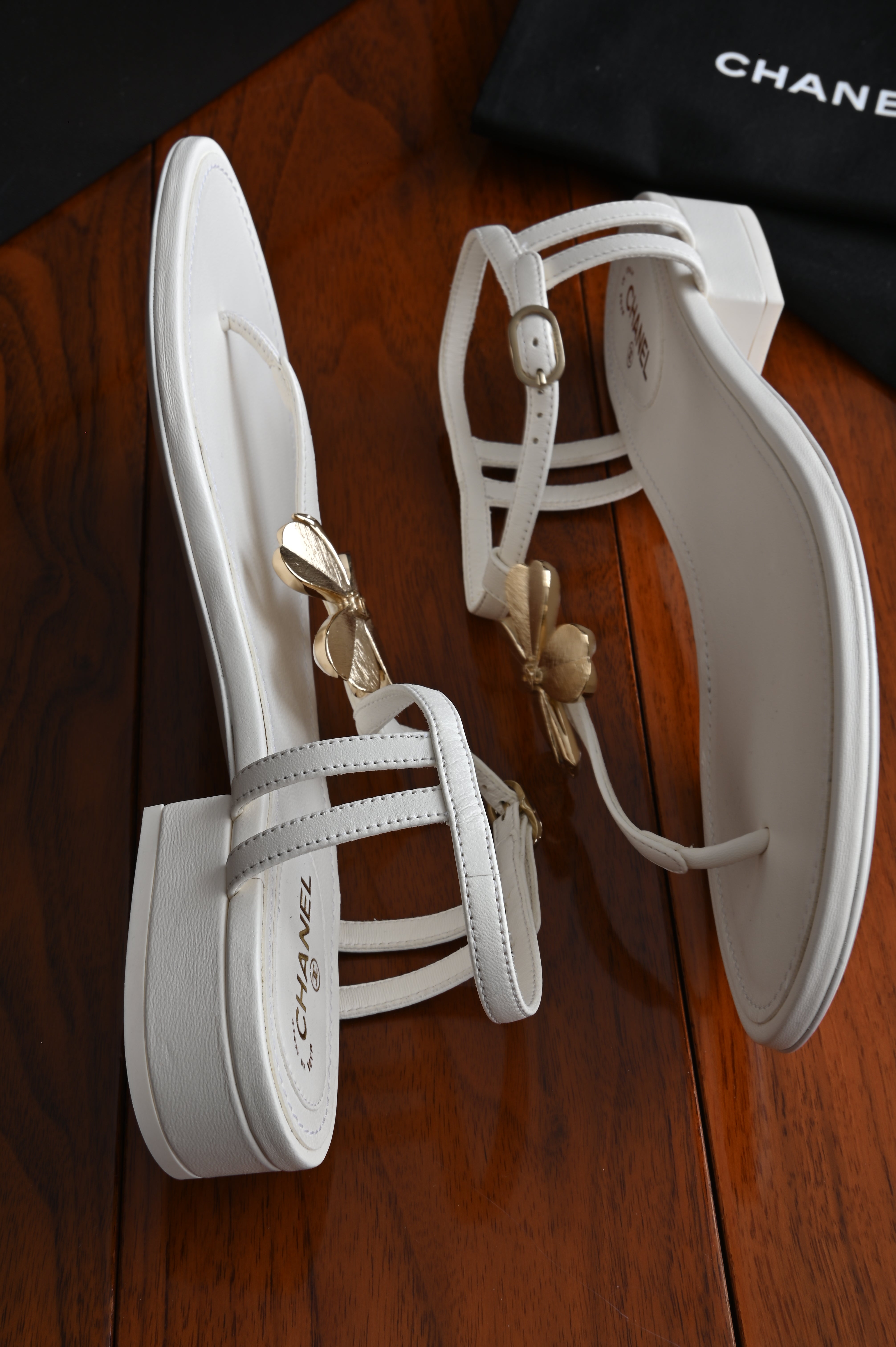 Chanel White Thong Sandals