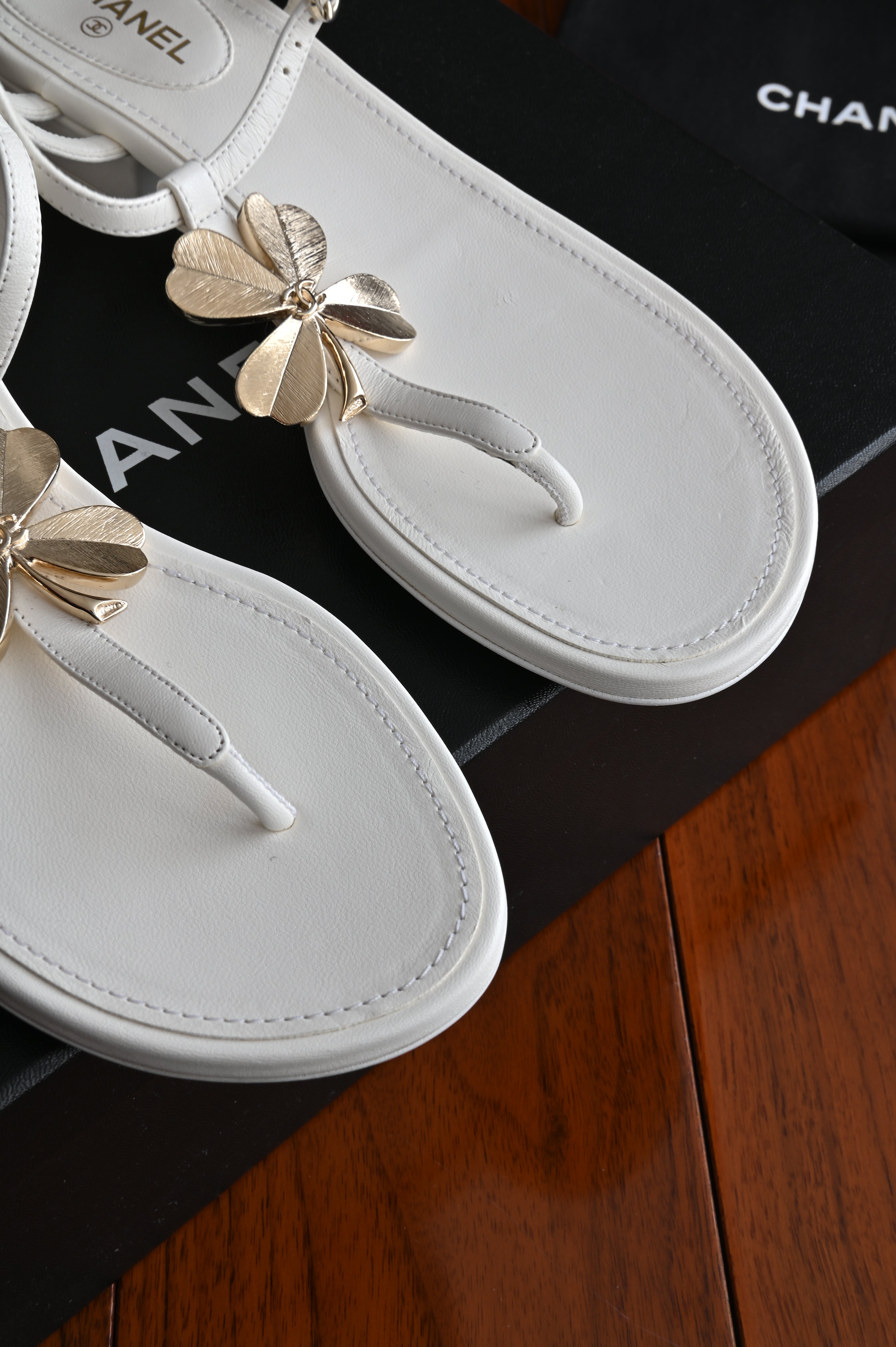 Chanel White Thong Sandals