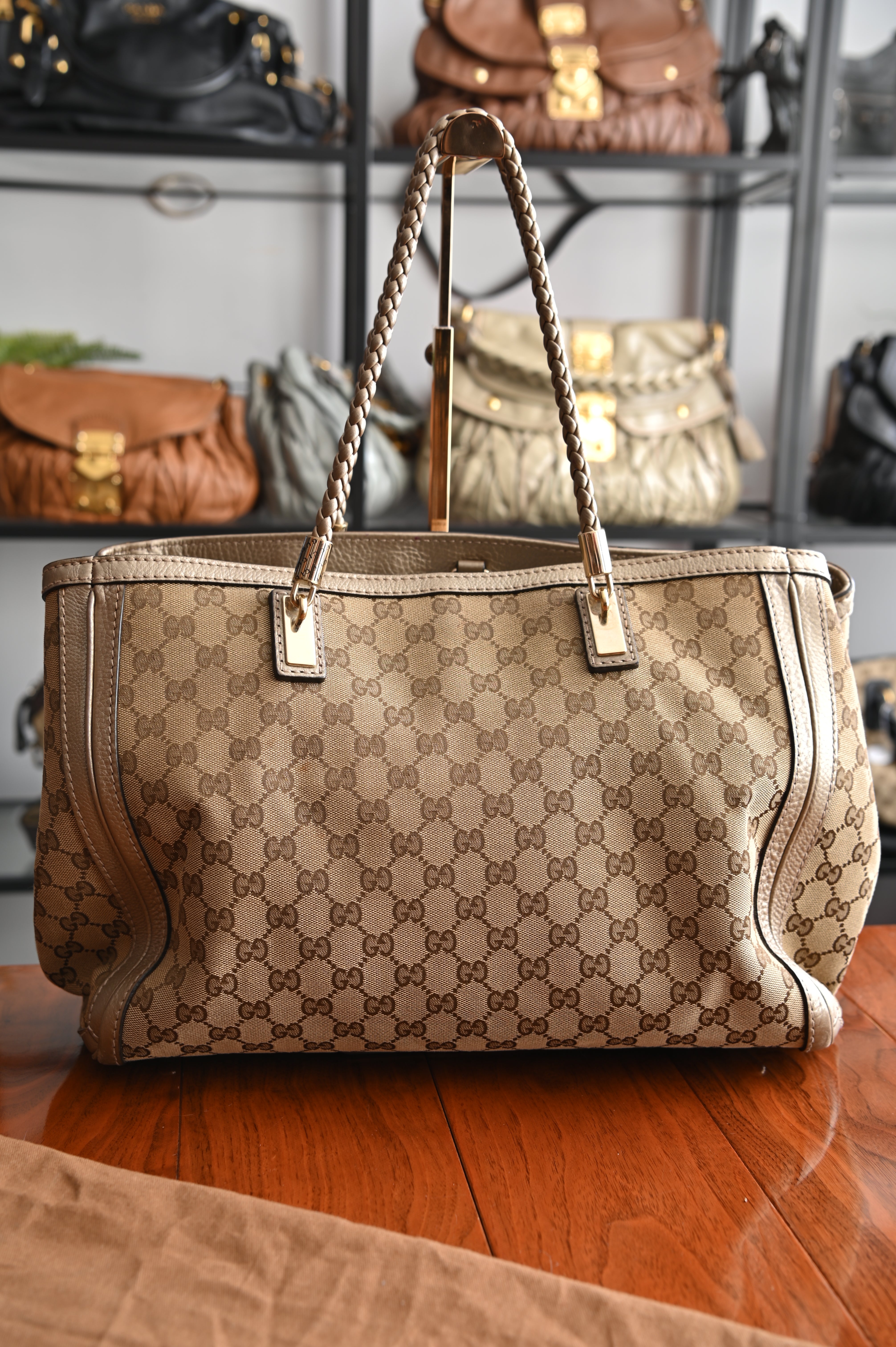 Gucci Champagne gold GG Canvas Bella large Tote Bag