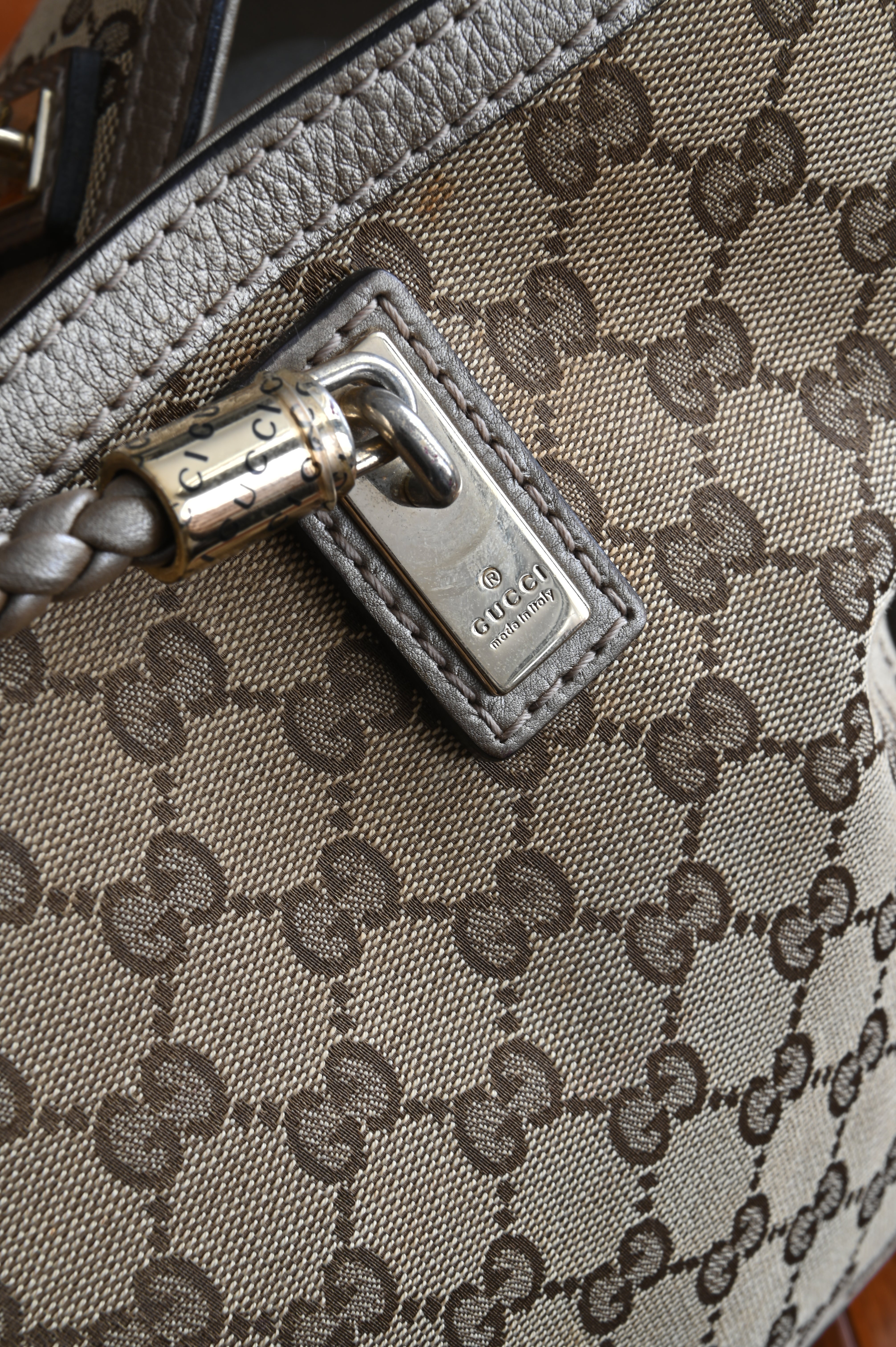 Gucci Champagne gold GG Canvas Bella large Tote Bag