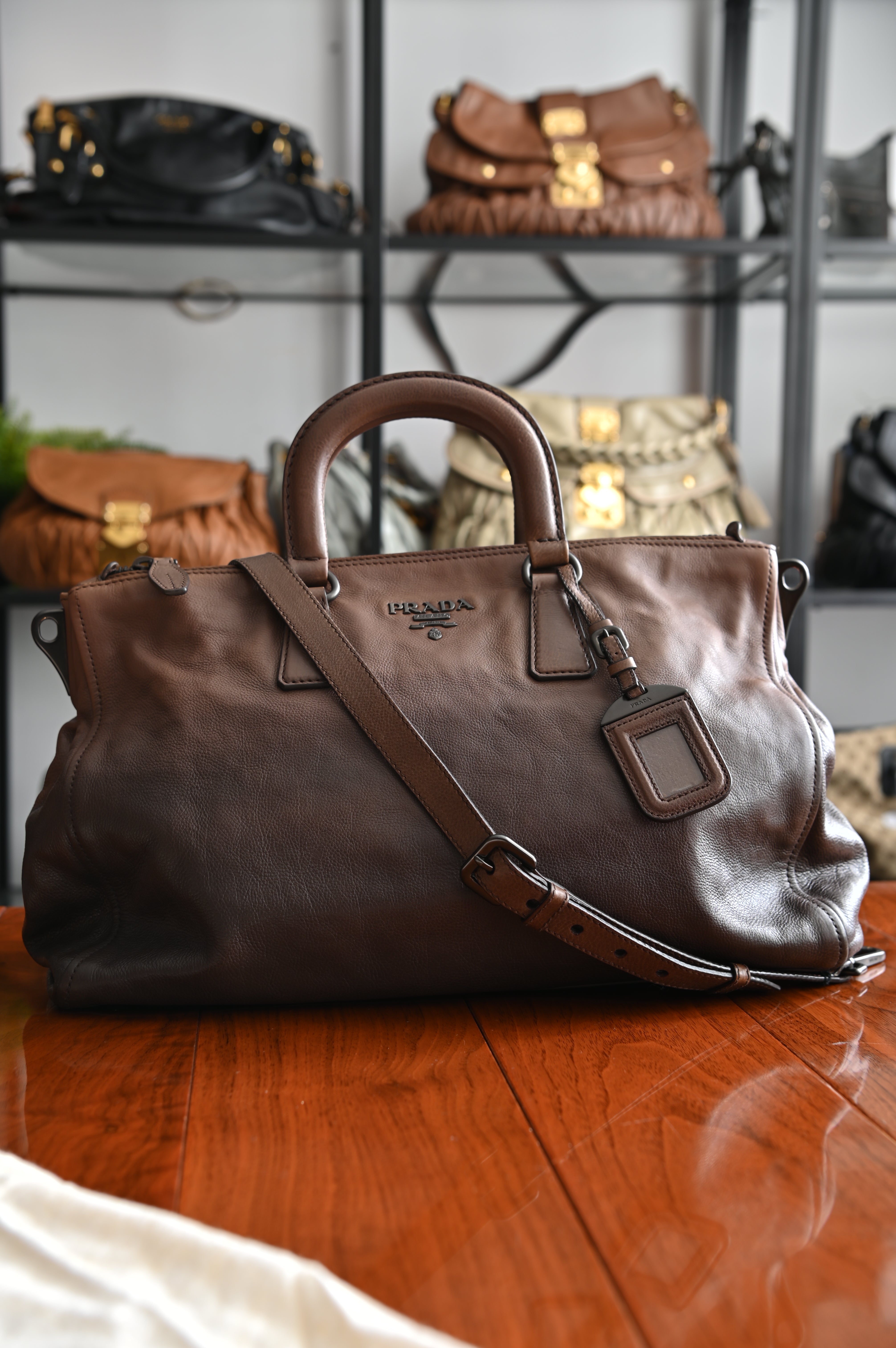 Prada two-way gradient bag in soft calf leather