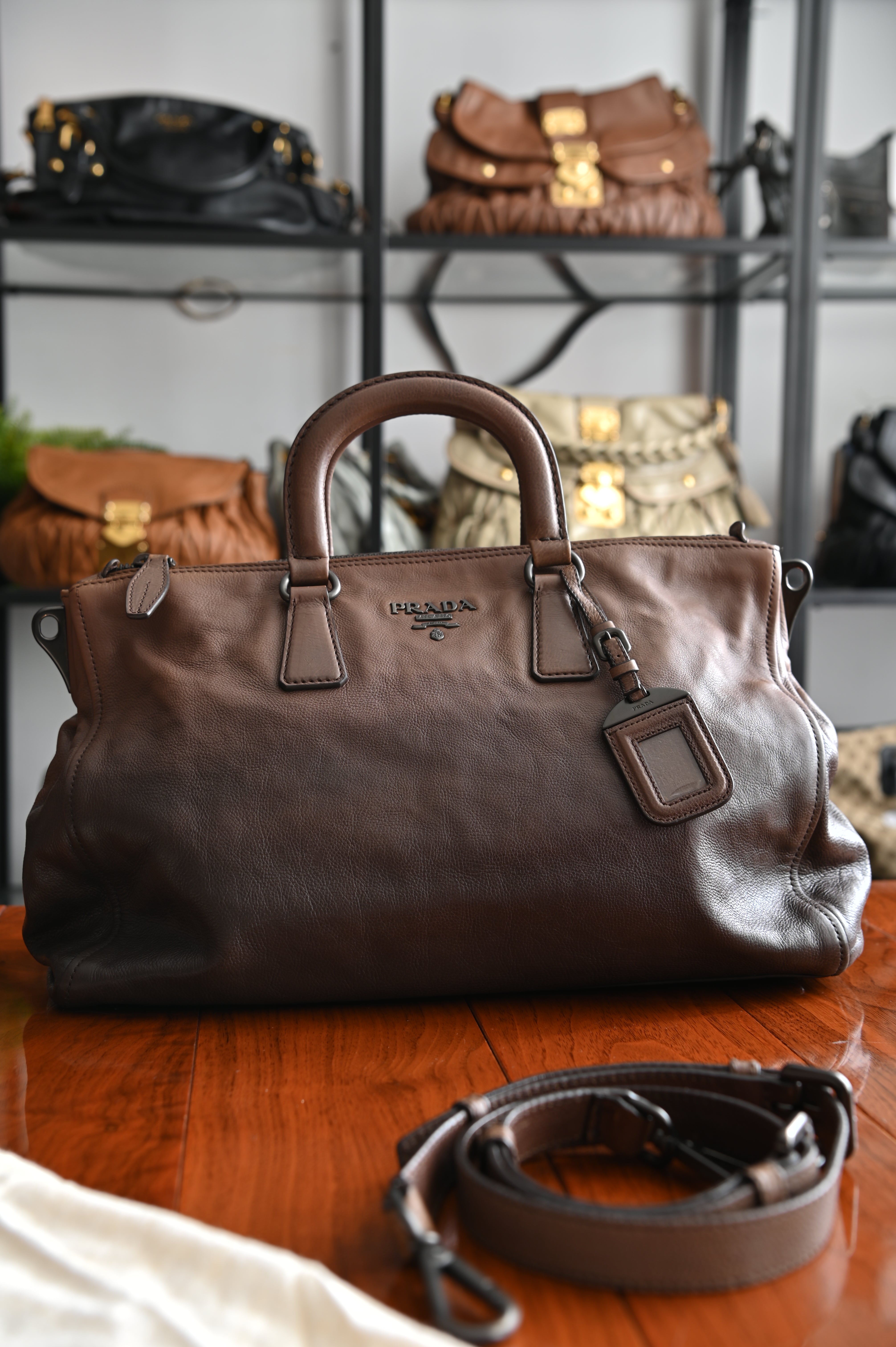 Prada two-way gradient bag in soft calf leather