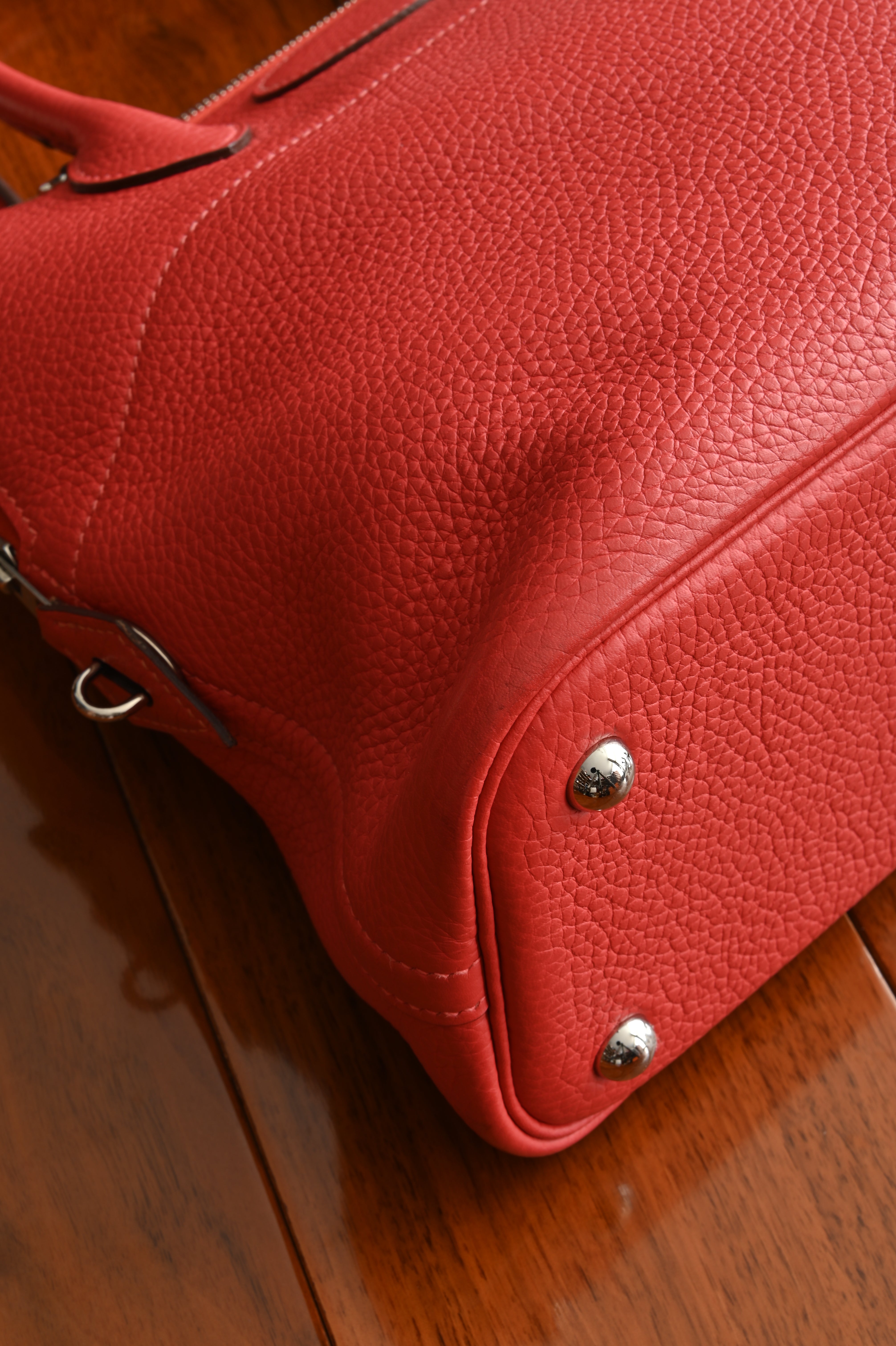 HERMÈS Bolide 31 handbag in Rouge Pivoine Clemence leather with Palladium hardware